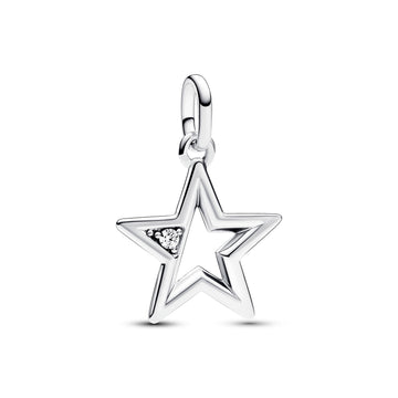 Star Sterling Silver Medallion With Clear Cubic Zirconia
