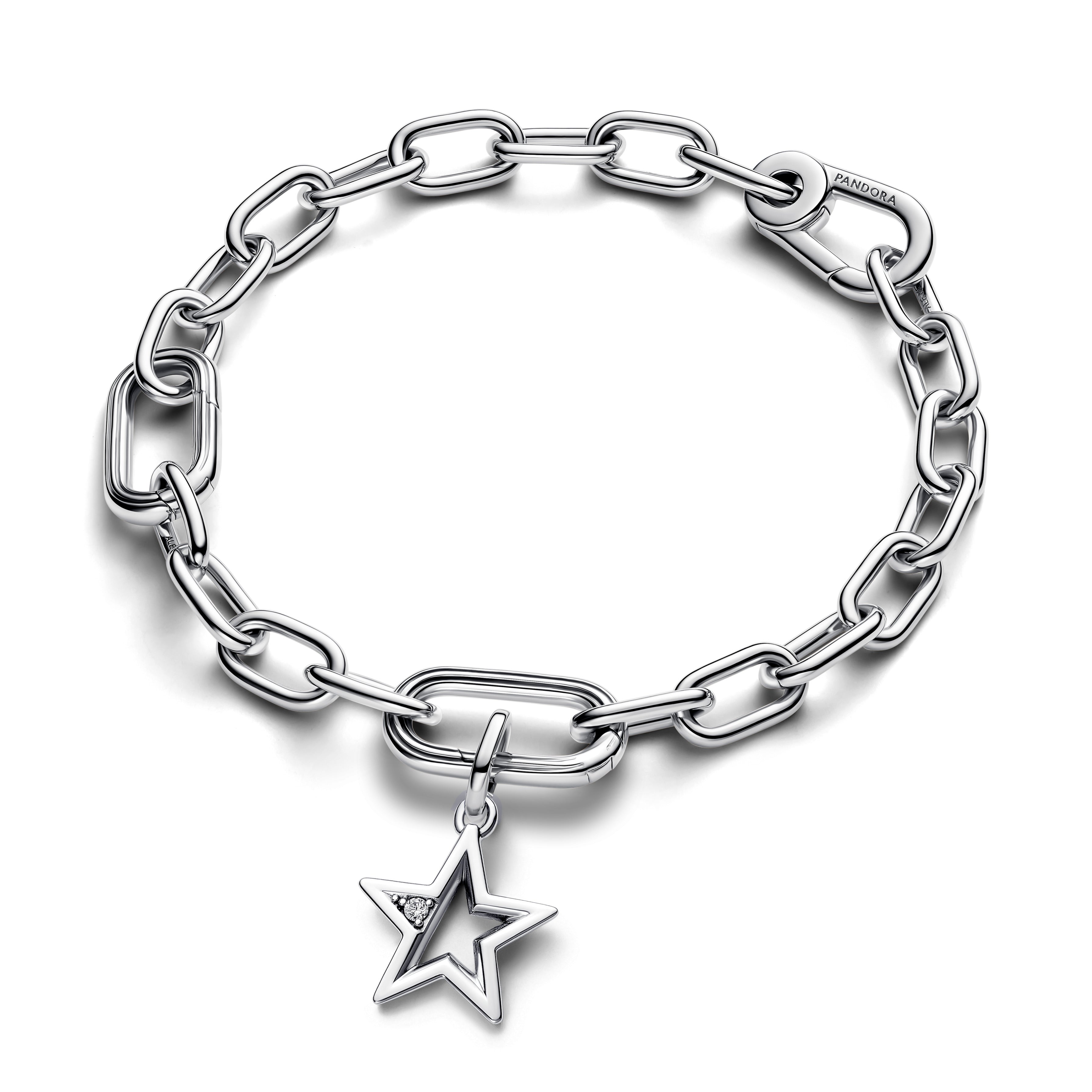 Star Sterling Silver Medallion With Clear Cubic Zirconia