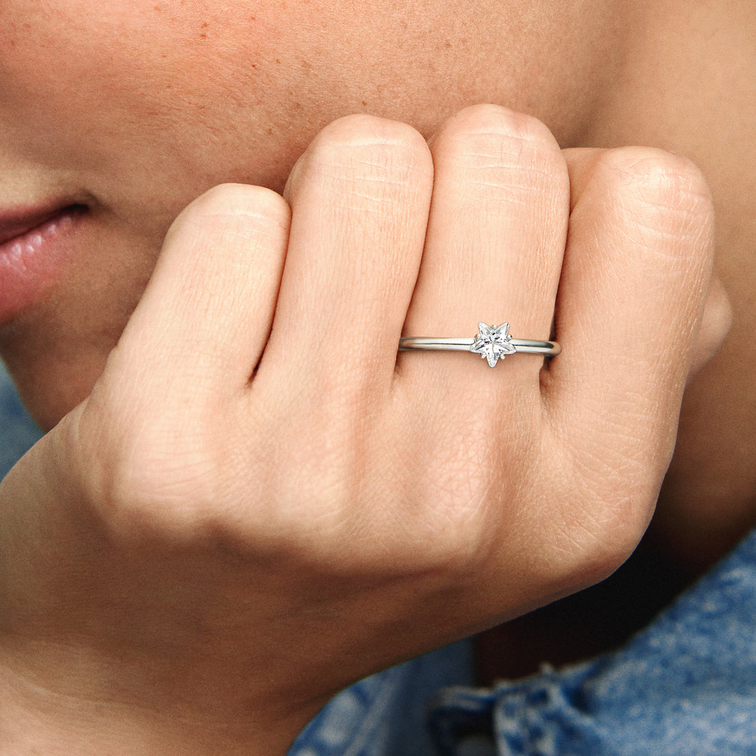 Star Sterling Silver Ring With Clear Cubic Zirconia