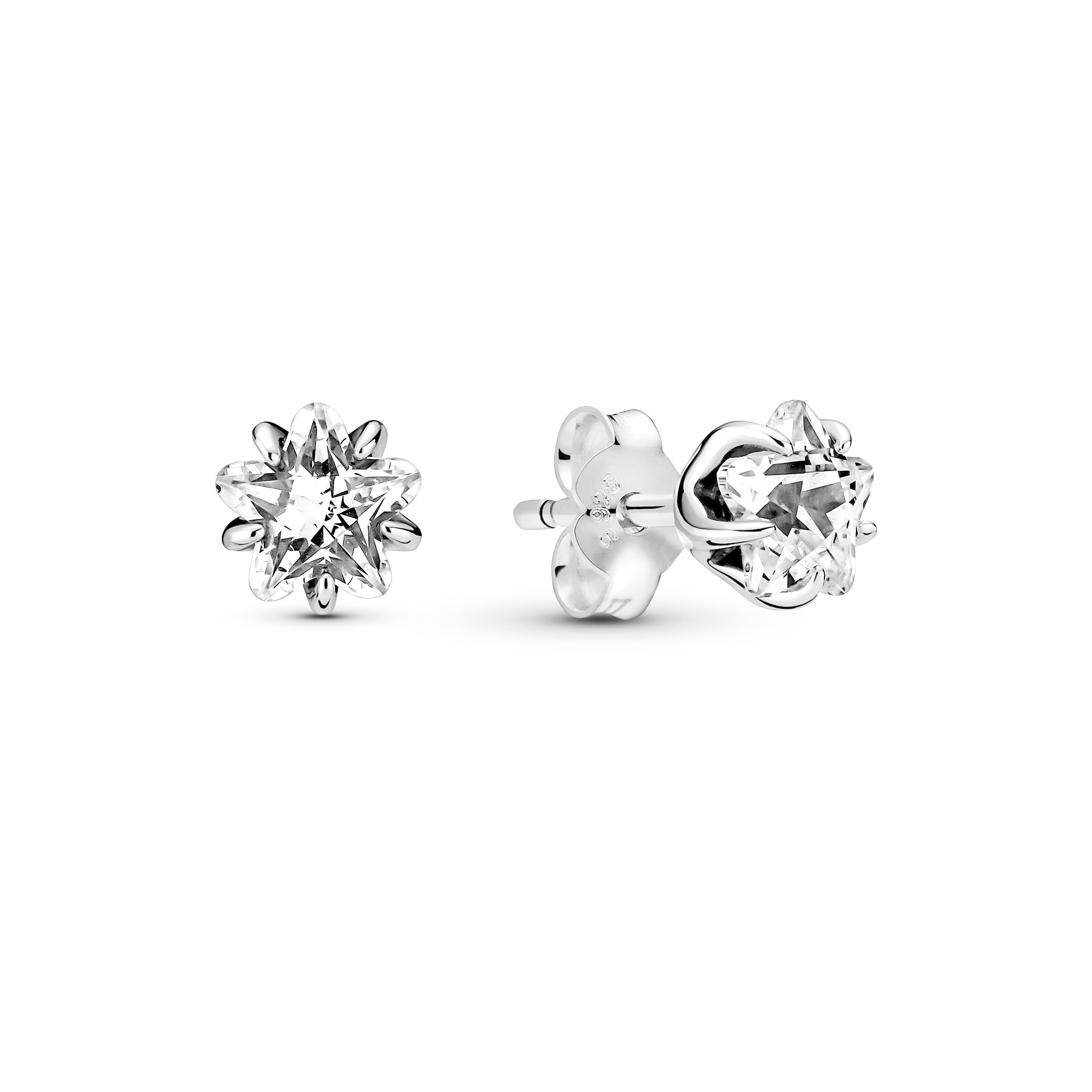 Star Sterling Silver Stud Earrings With Clear Cubic Zirconia