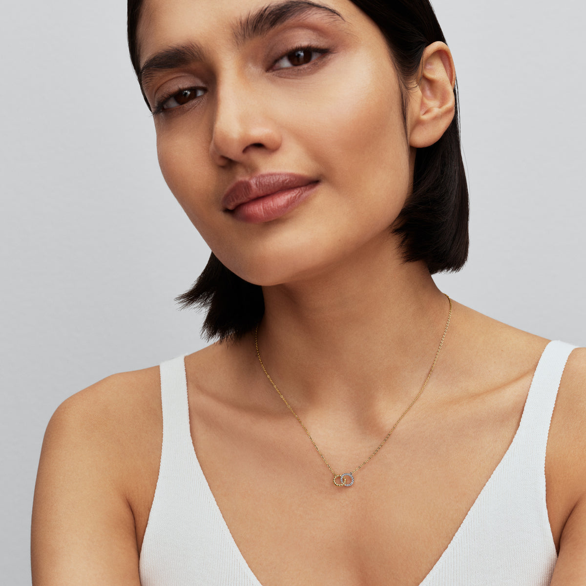 Sterling Silver And 14K Gold-Plated Pendant Necklace With Clear Cubic Zirconia
