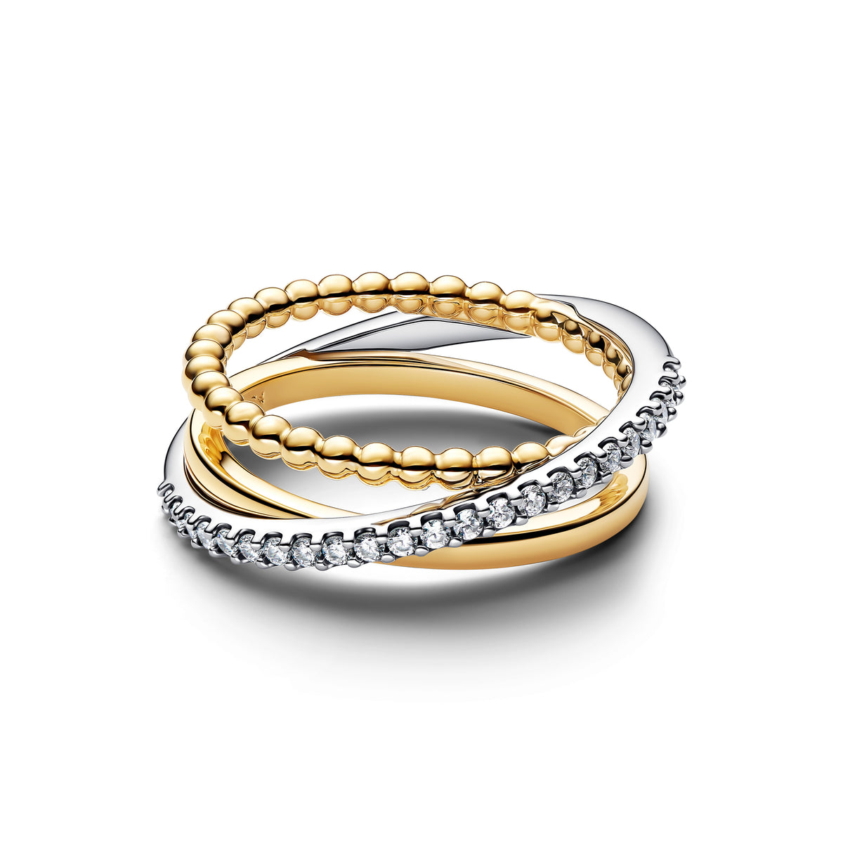 Sterling Silver And 14K Gold-Plated Ring With Clear Cubic Zirconia