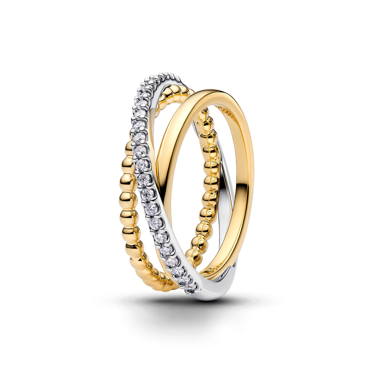 Sterling Silver And 14K Gold-Plated Ring With Clear Cubic Zirconia