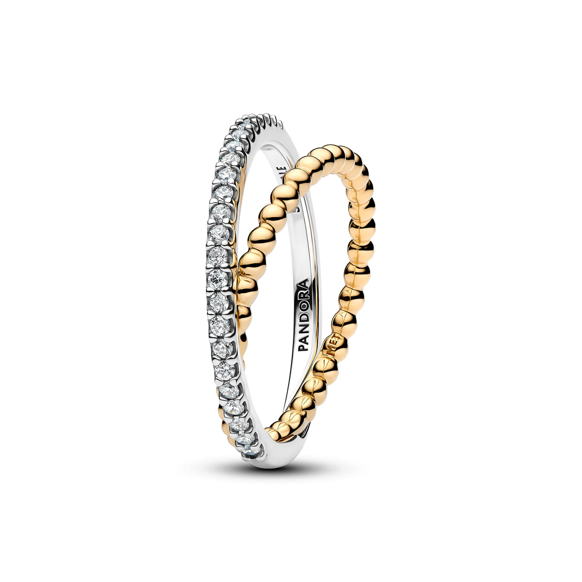 Sterling Silver And 14K Gold-Plated Ring With Clear Cubic Zirconia