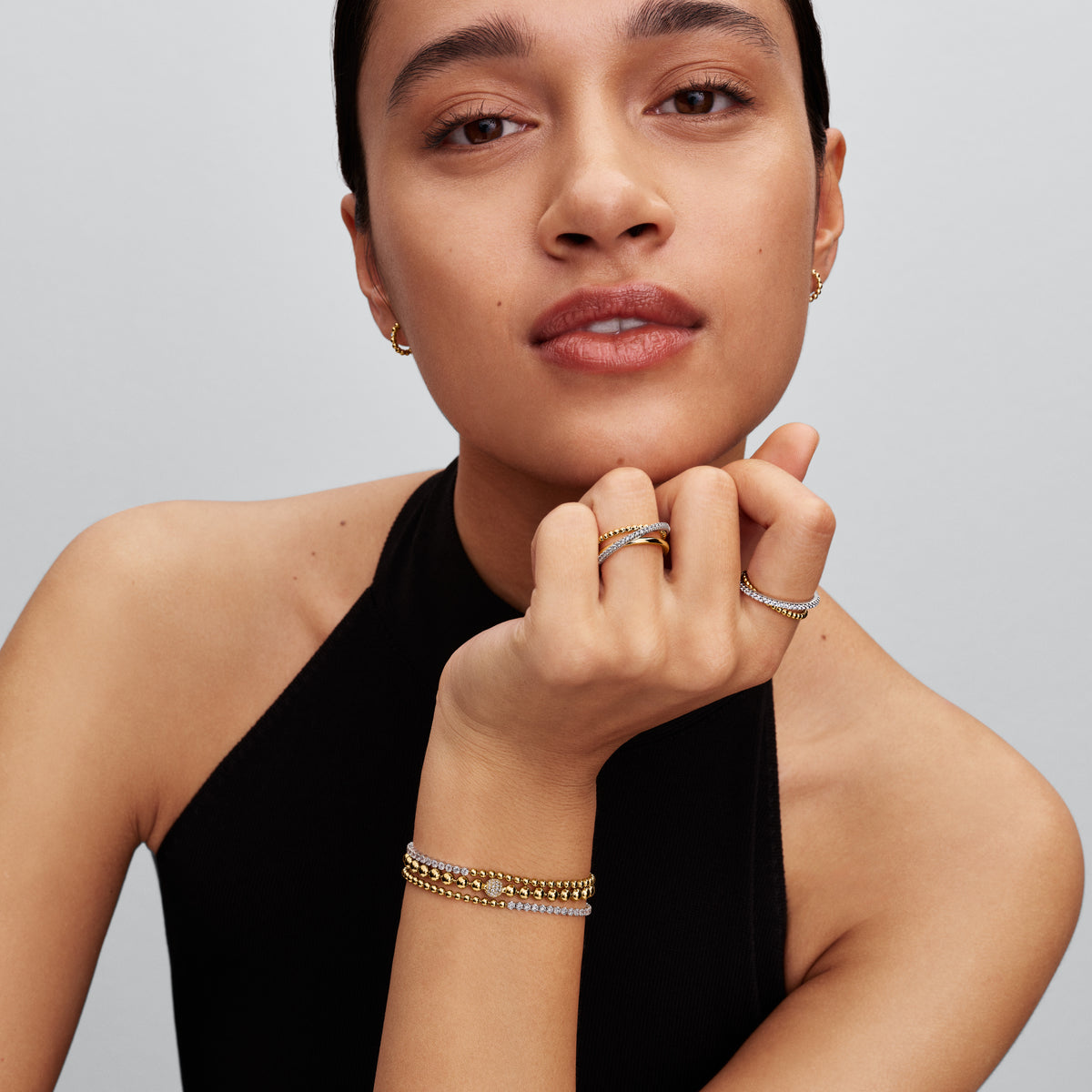 Sterling Silver And 14K Gold-Plated Ring With Clear Cubic Zirconia
