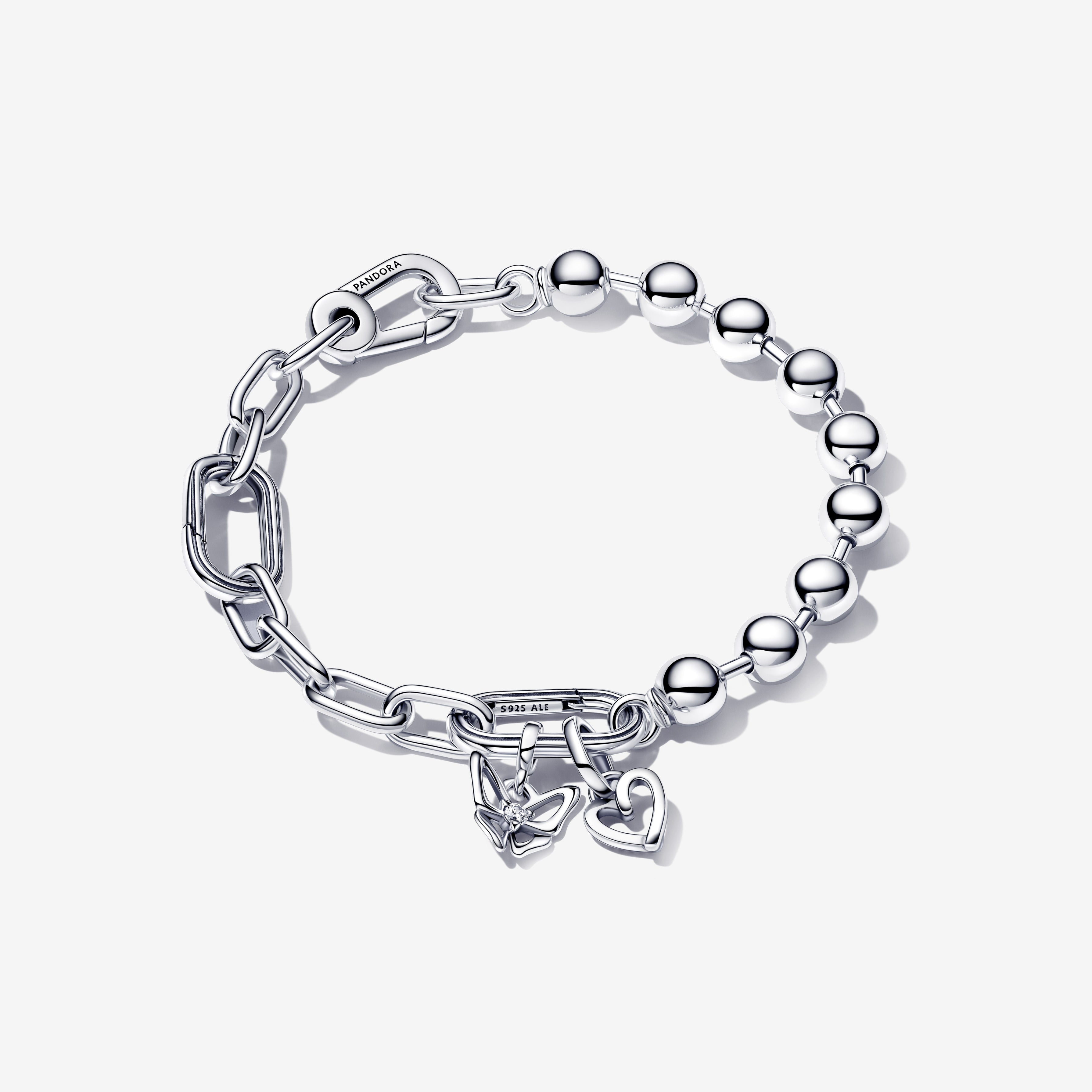 Sterling Silver Bead And Link Bracelet
