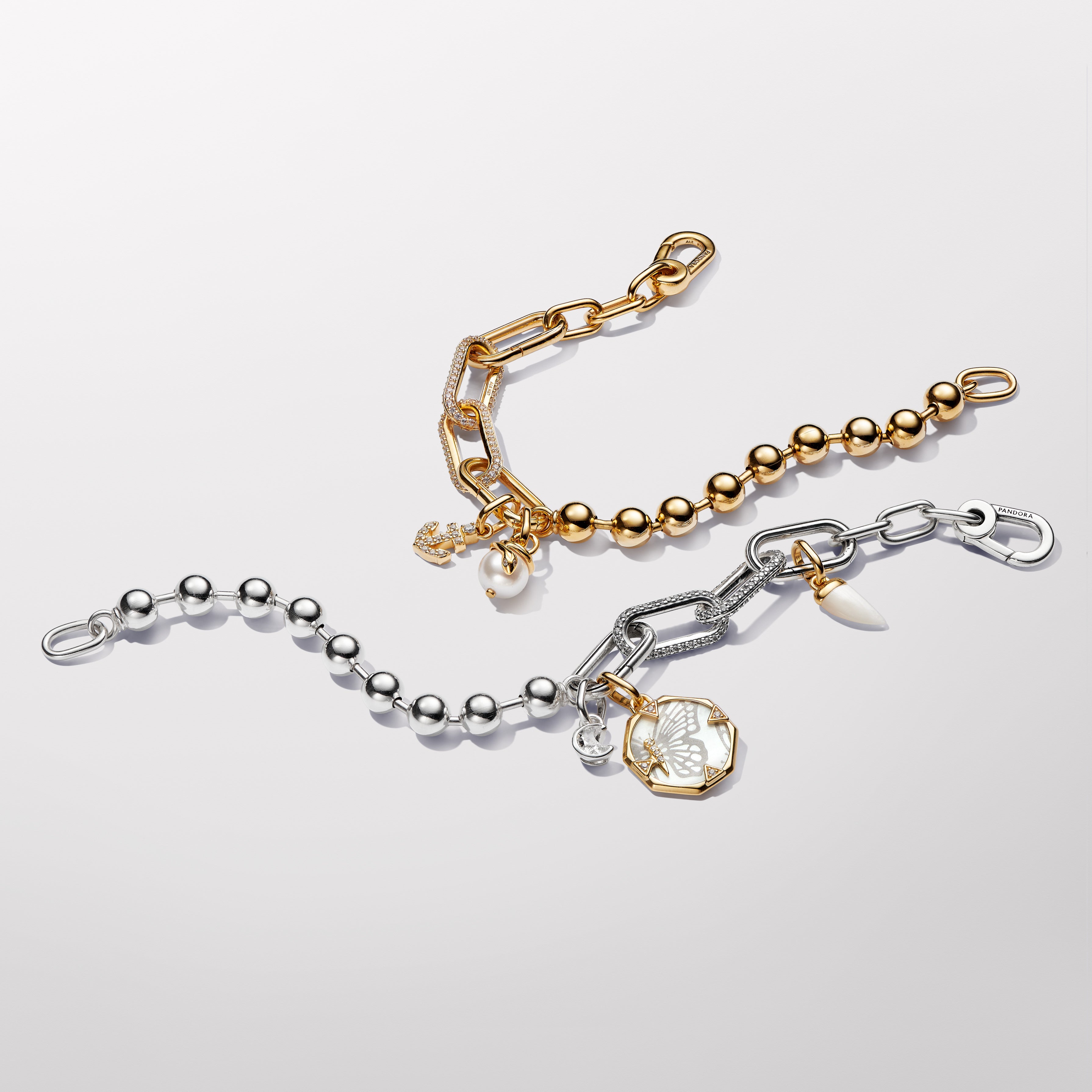 Sterling Silver Bead And Link Bracelet