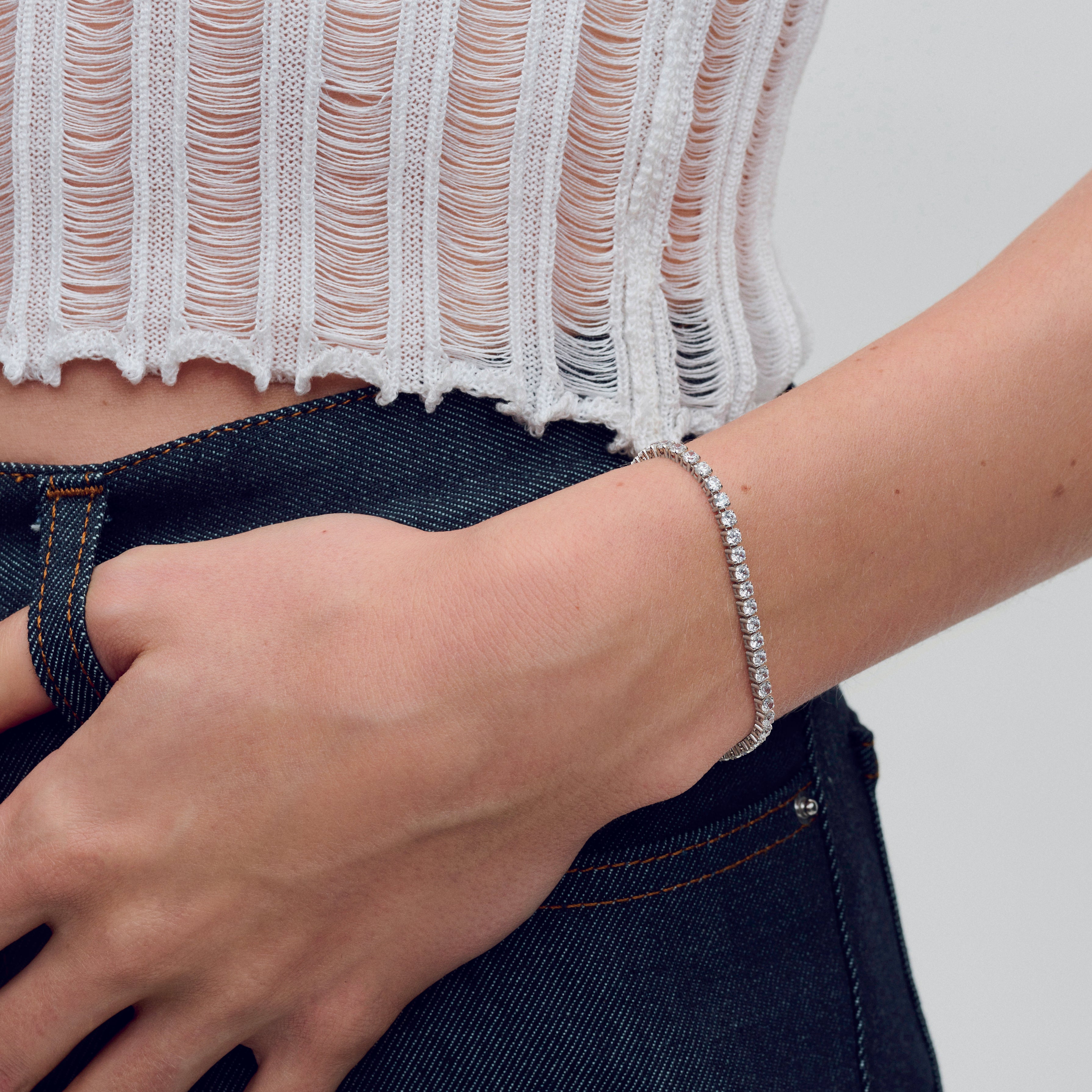 Sterling Silver Bracelet With Clear Cubic Zirconia