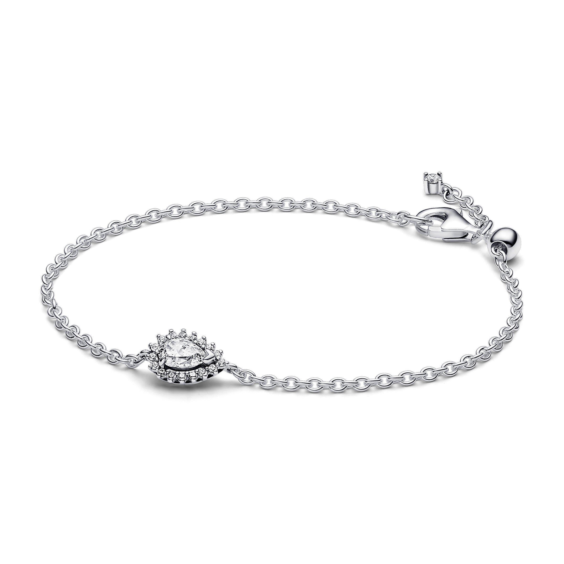 Sterling Silver Bracelet With Clear Cubic Zirconia And Sliding Clasp