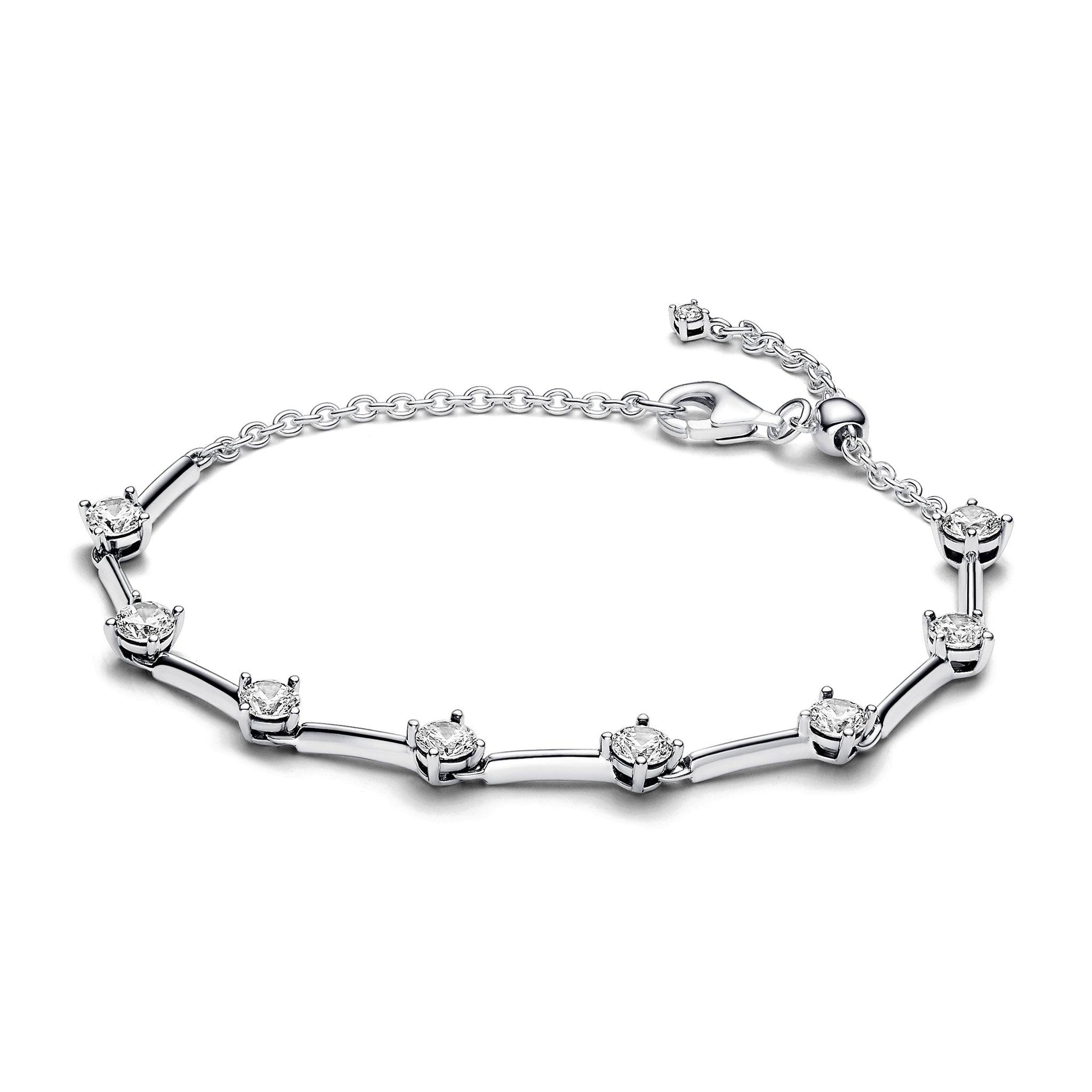 Sterling Silver Bracelet With Clear Cubic Zirconia And Sliding Clasp