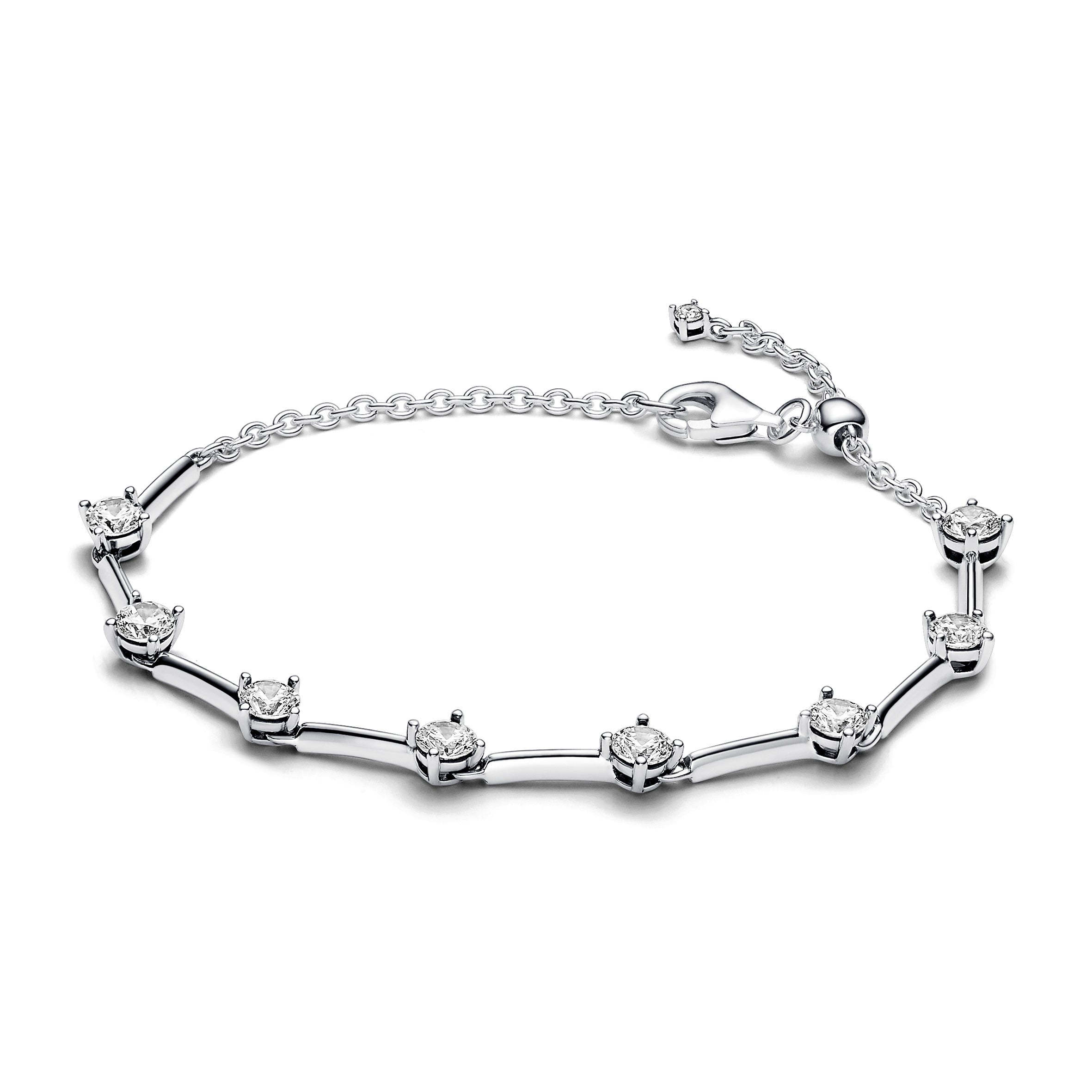 Sterling Silver Bracelet With Clear Cubic Zirconia And Sliding Clasp