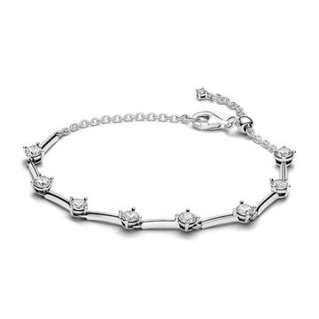 Sterling Silver Bracelet With Clear Cubic Zirconia And Sliding Clasp