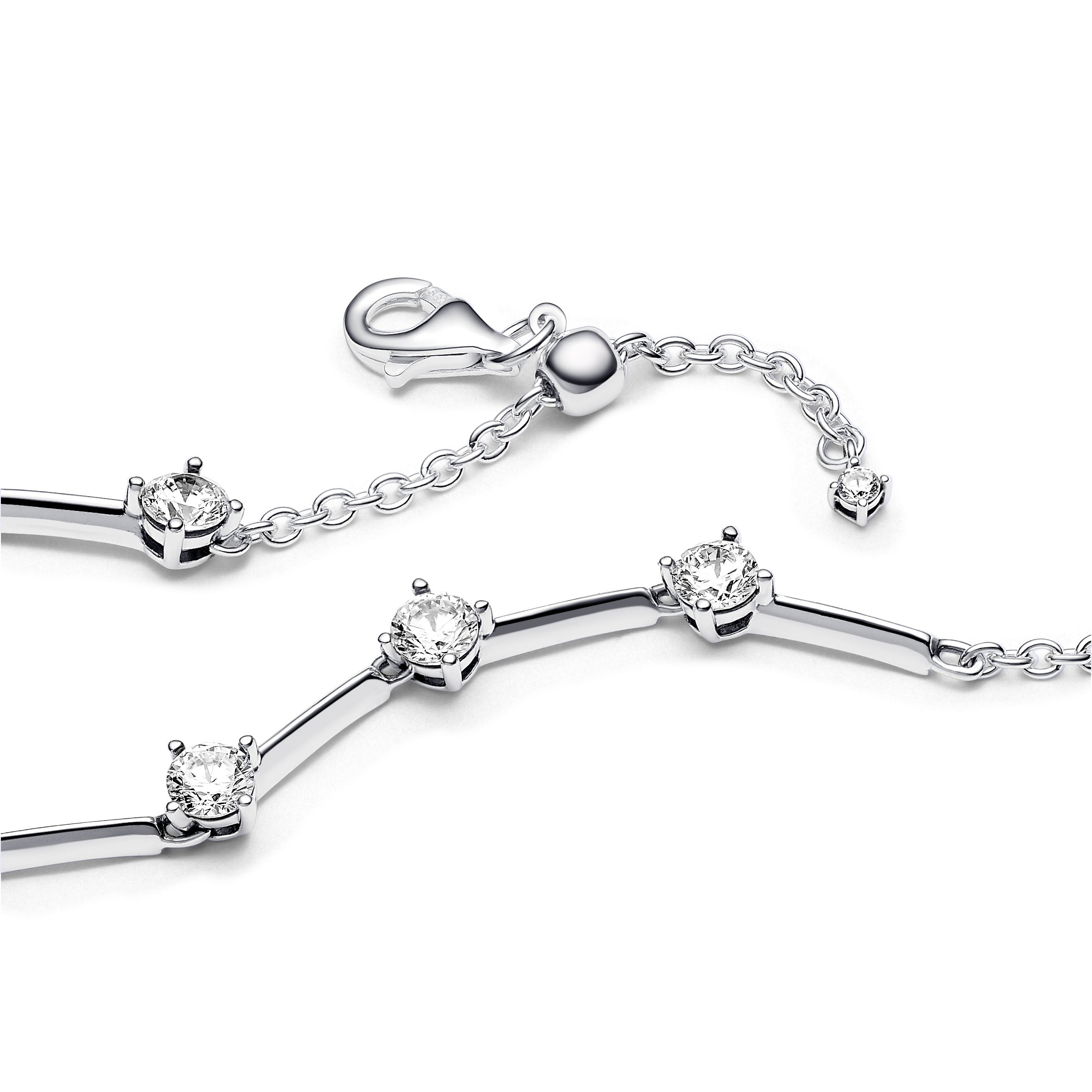 Sterling Silver Bracelet With Clear Cubic Zirconia And Sliding Clasp