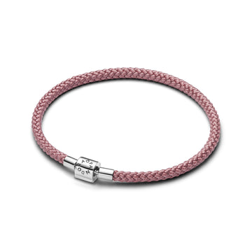 Sterling Silver Bracelet With Shimmering Pink Cord