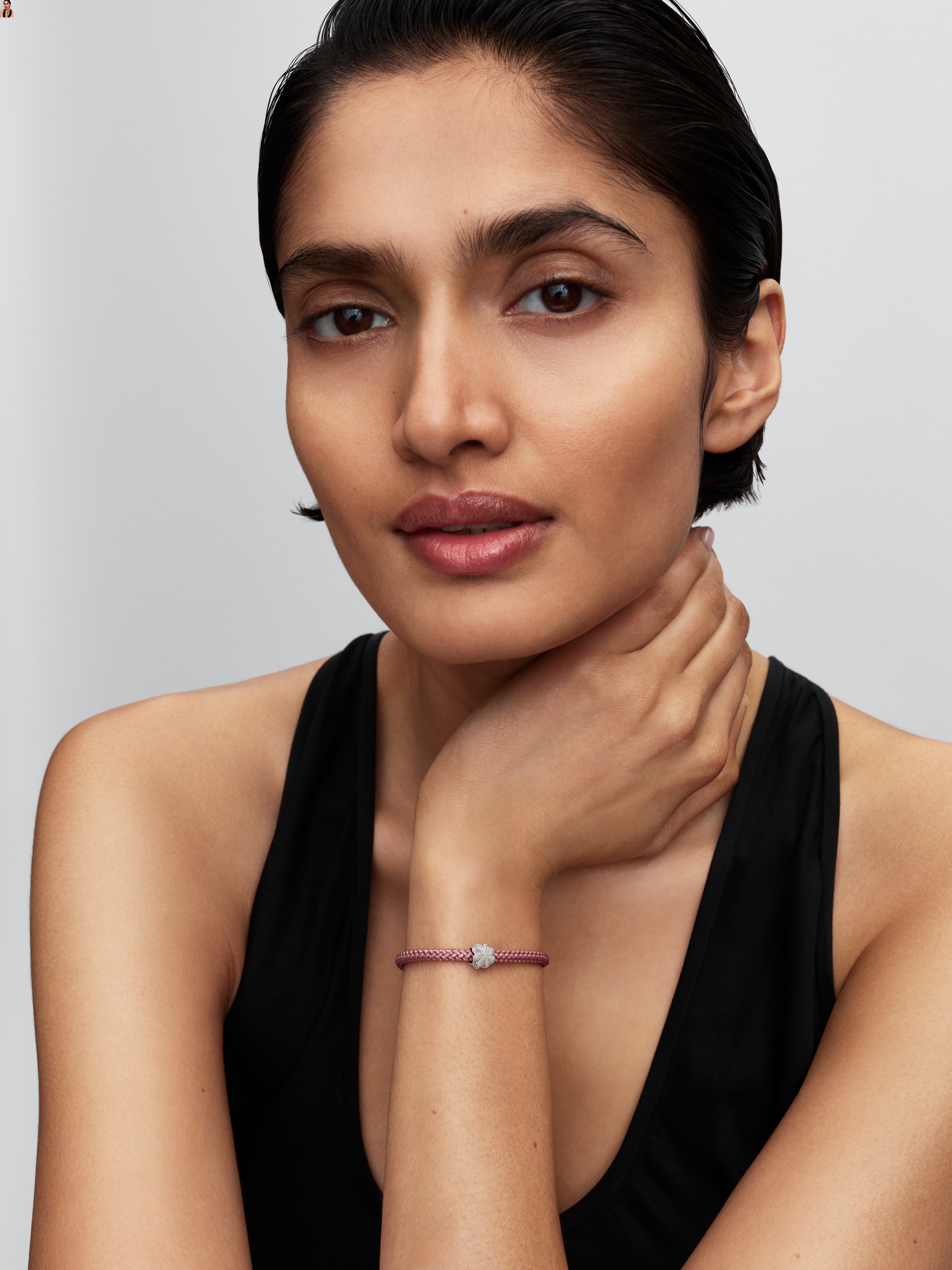 Sterling Silver Bracelet With Shimmering Pink Cord