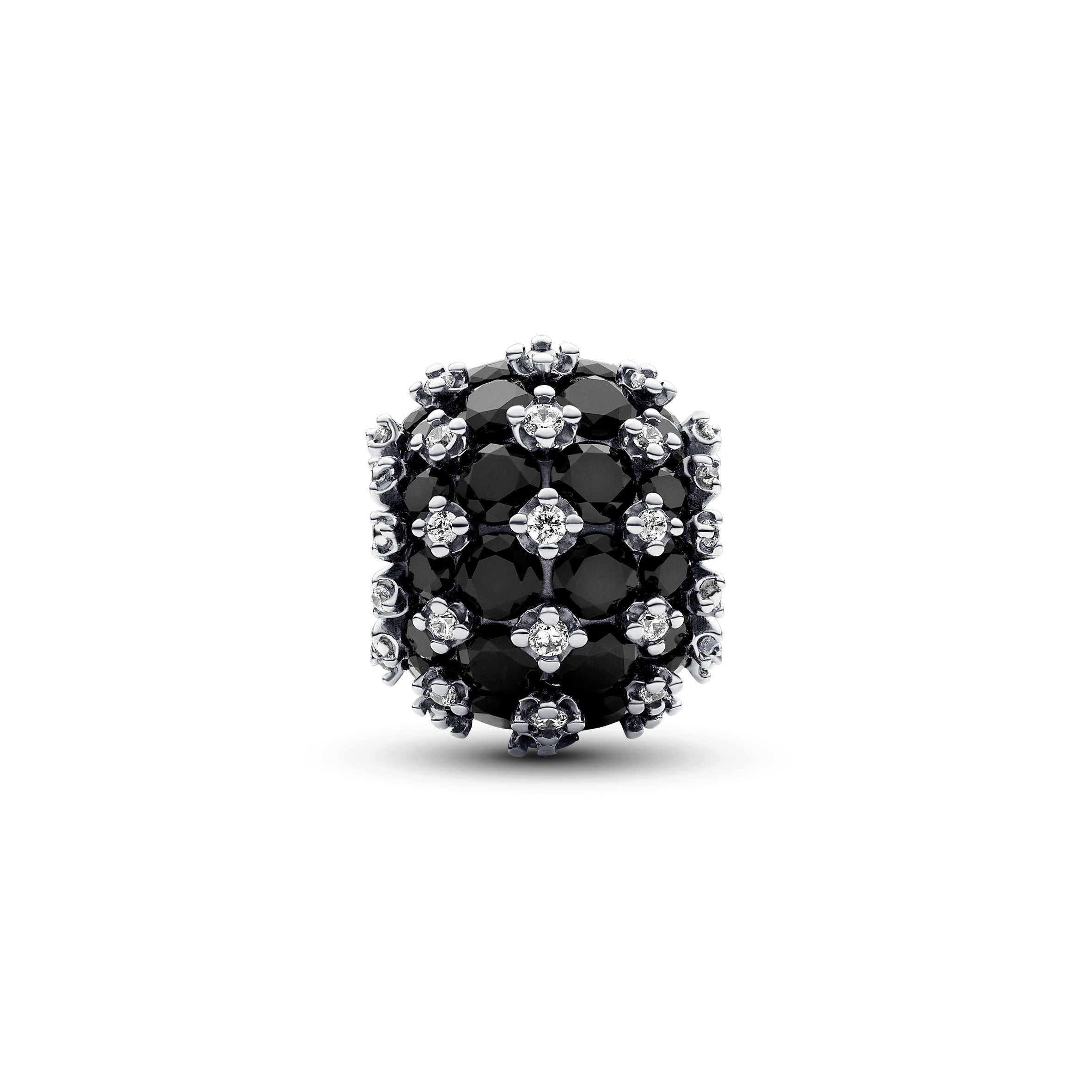 Sterling Silver Charm With Black Crystal And Clear Cubic Zirconia