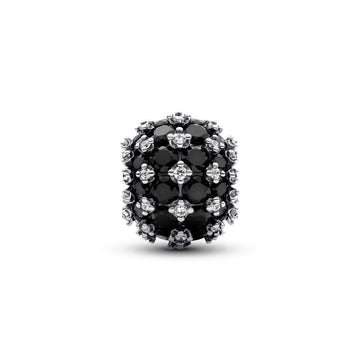 Sterling Silver Charm With Black Crystal And Clear Cubic Zirconia
