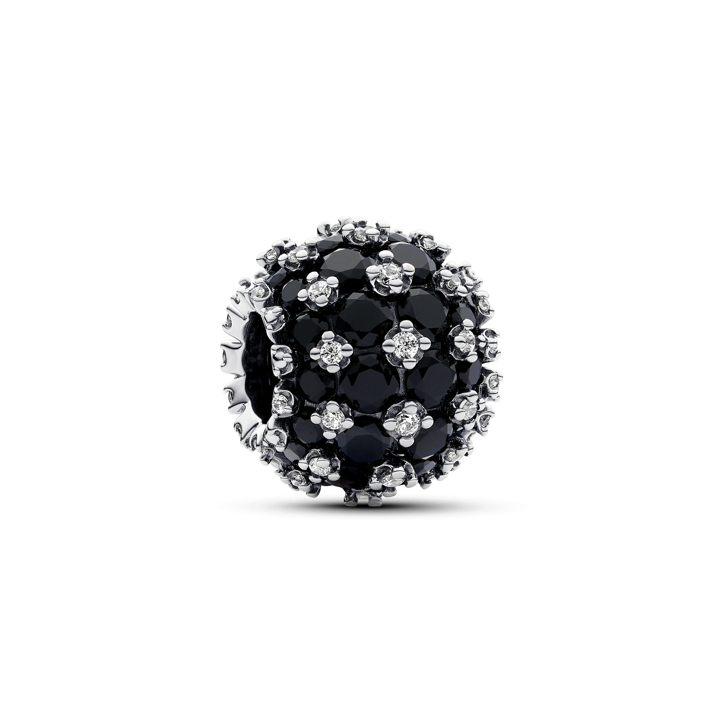 Sterling Silver Charm With Black Crystal And Clear Cubic Zirconia