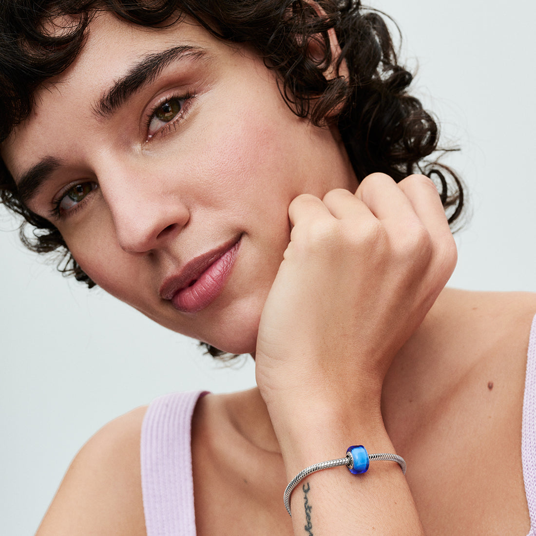 Sterling Silver Charm With Blue Murano Glass