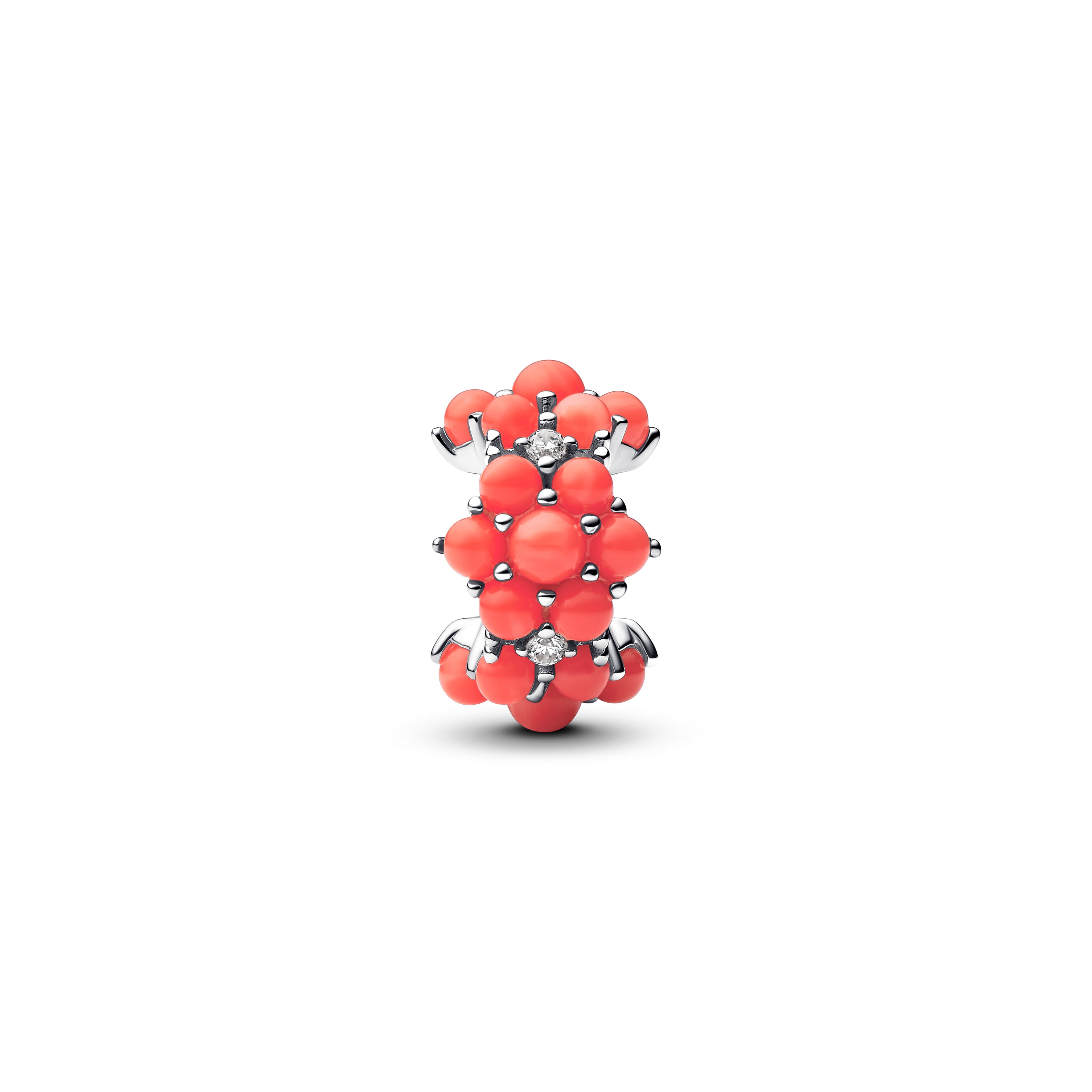 Sterling Silver Charm With Clear Cubic Zirconia And Imitation Coral