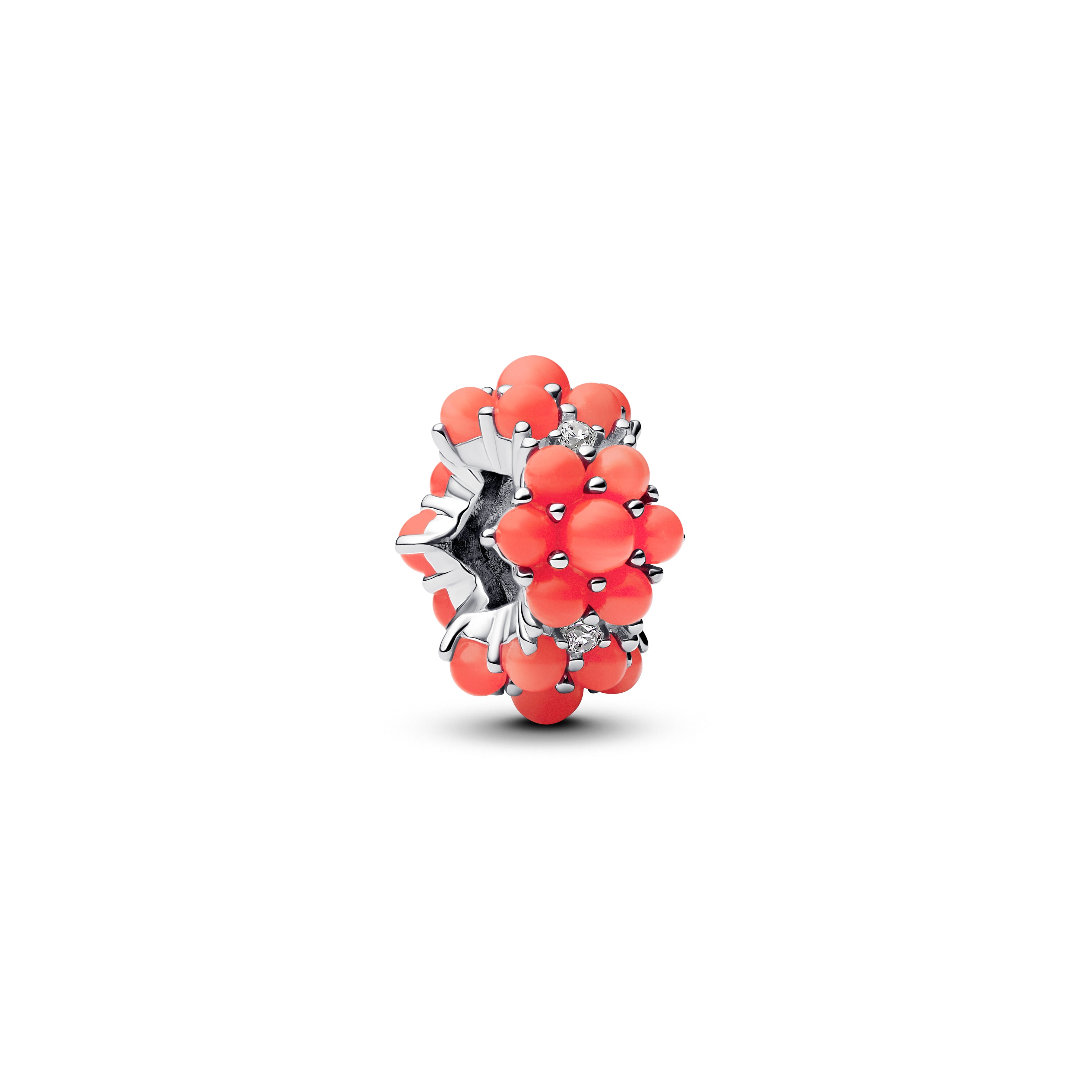 Sterling Silver Charm With Clear Cubic Zirconia And Imitation Coral