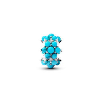 Sterling Silver Charm With Clear Cubic Zirconia And Imitation Turquoise