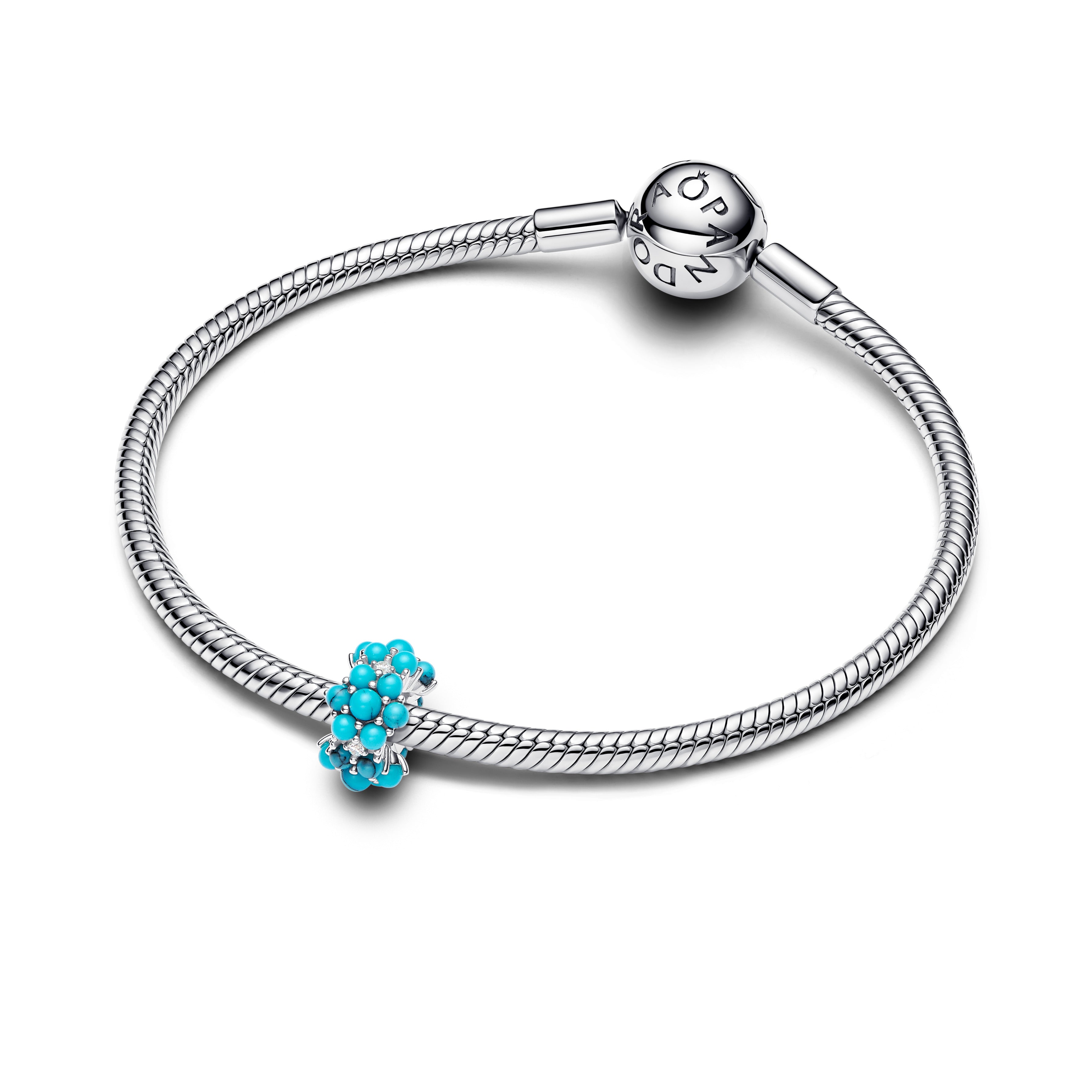 Sterling Silver Charm With Clear Cubic Zirconia And Imitation Turquoise