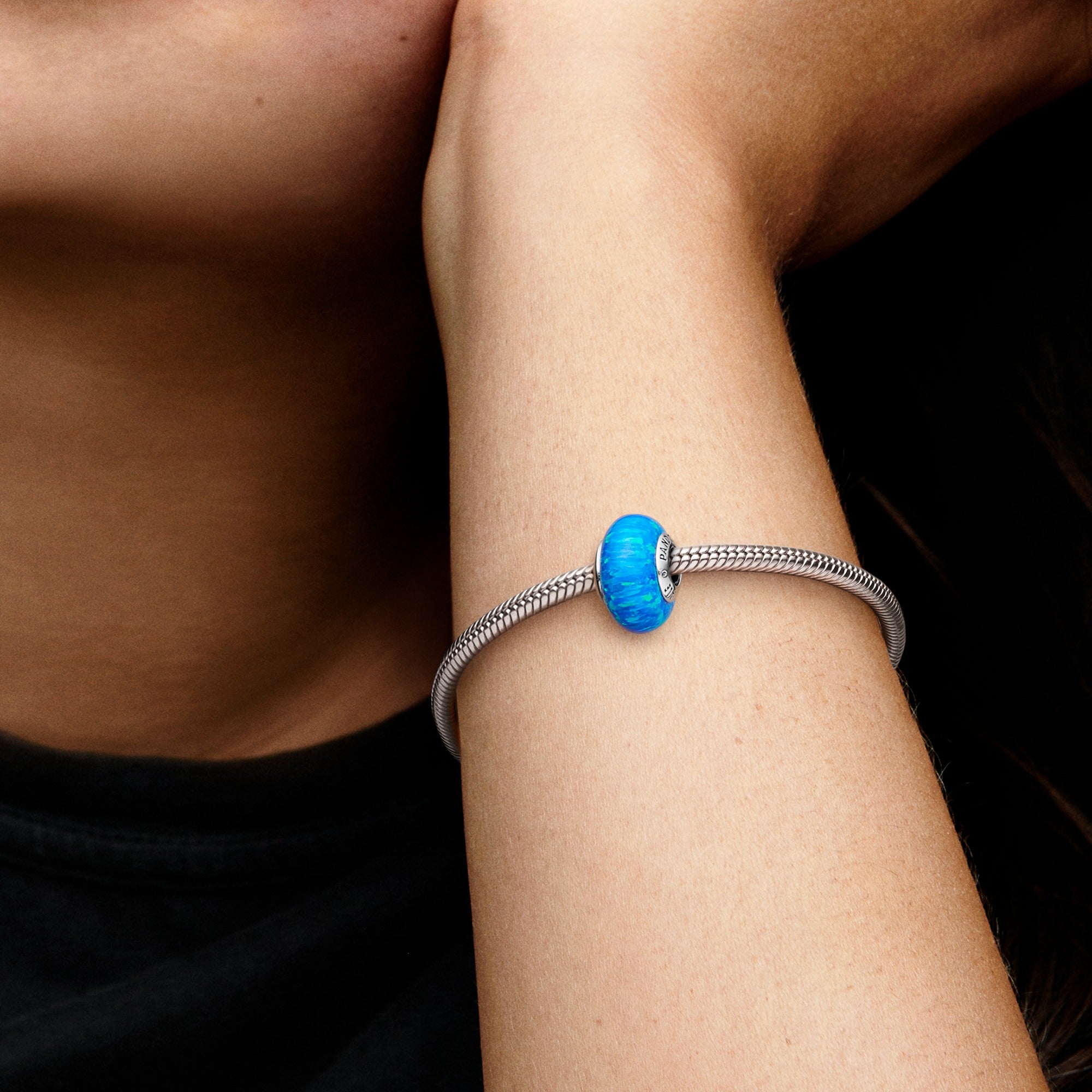 Sterling Silver Charm With Deep Blue Lab-Created Opal