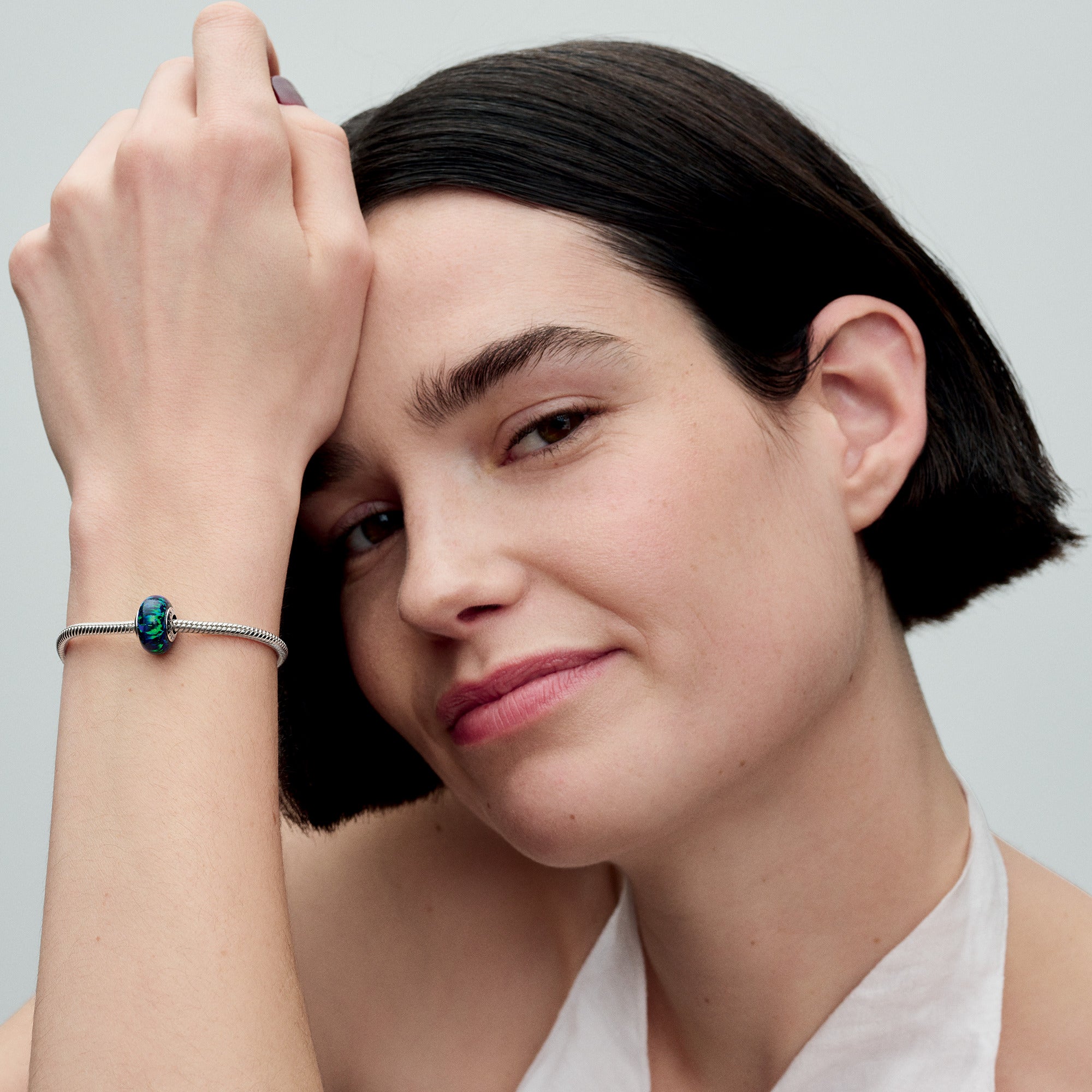 Sterling Silver Charm With Green Blue Lab-Created Opal