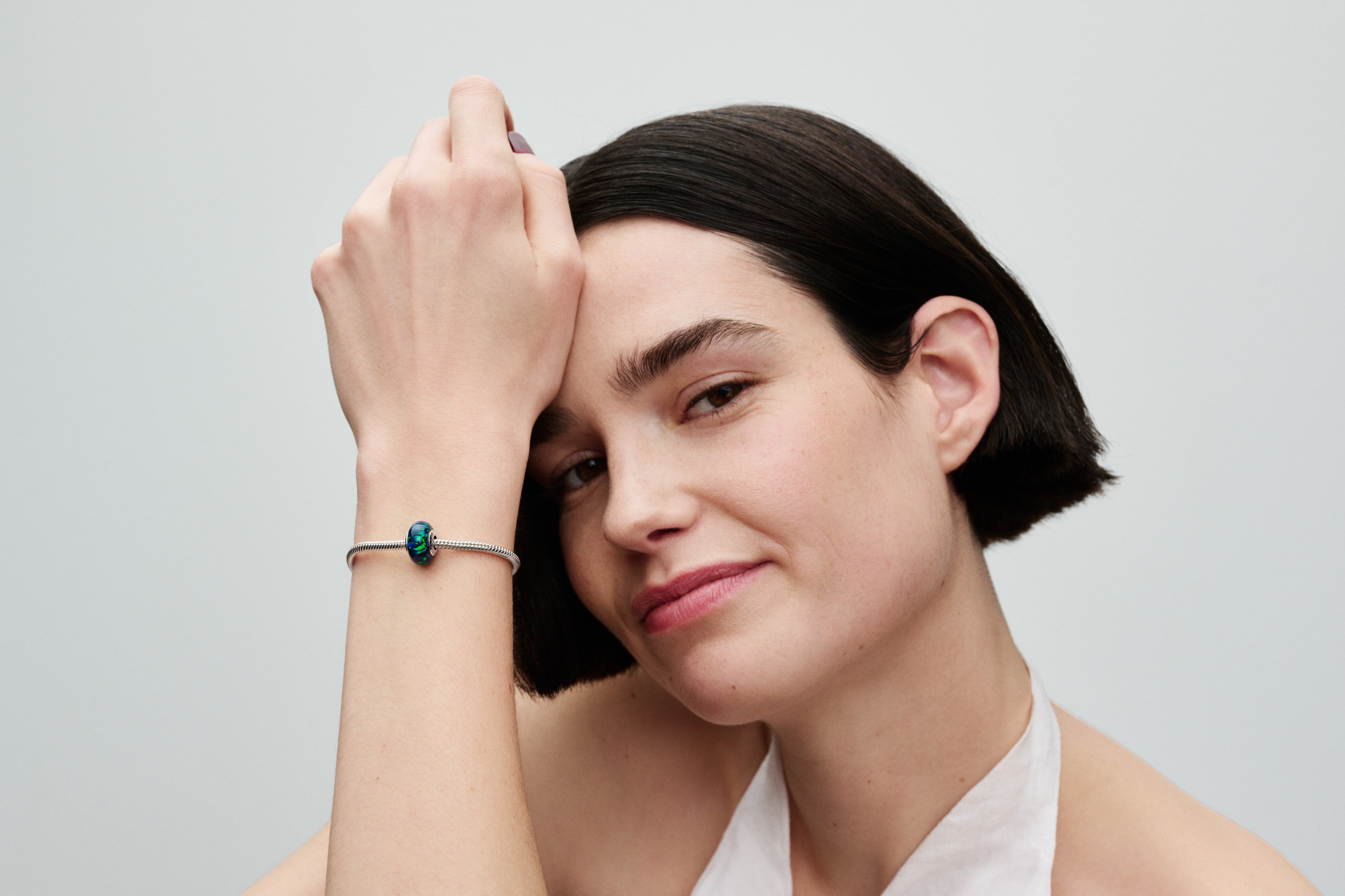 Sterling Silver Charm With Green Blue Lab-Created Opal