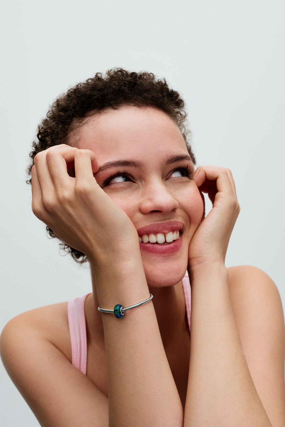 Sterling Silver Charm With Green Blue Lab-Created Opal