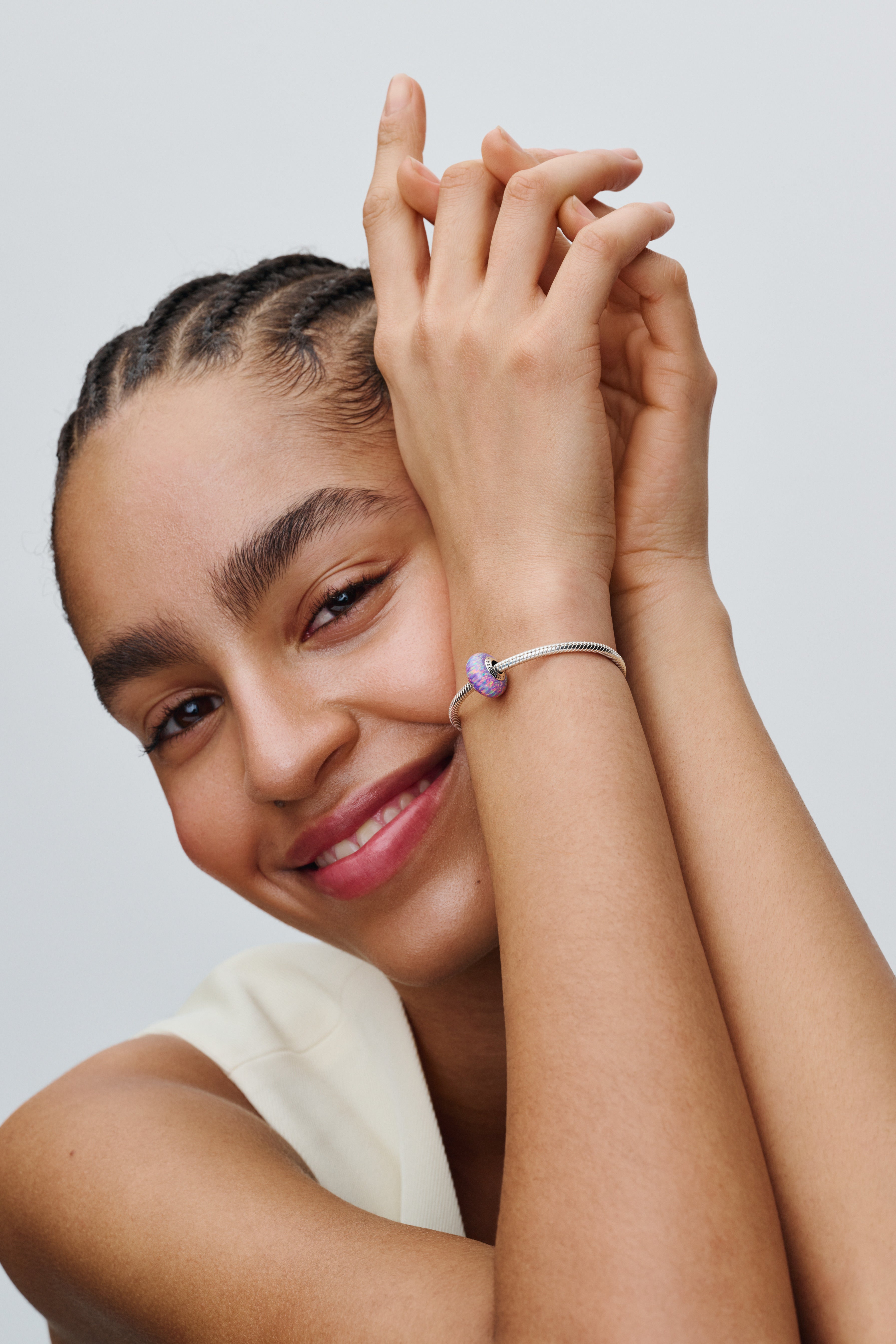 Sterling Silver Charm With Lavender Purple Lab-Created Opal