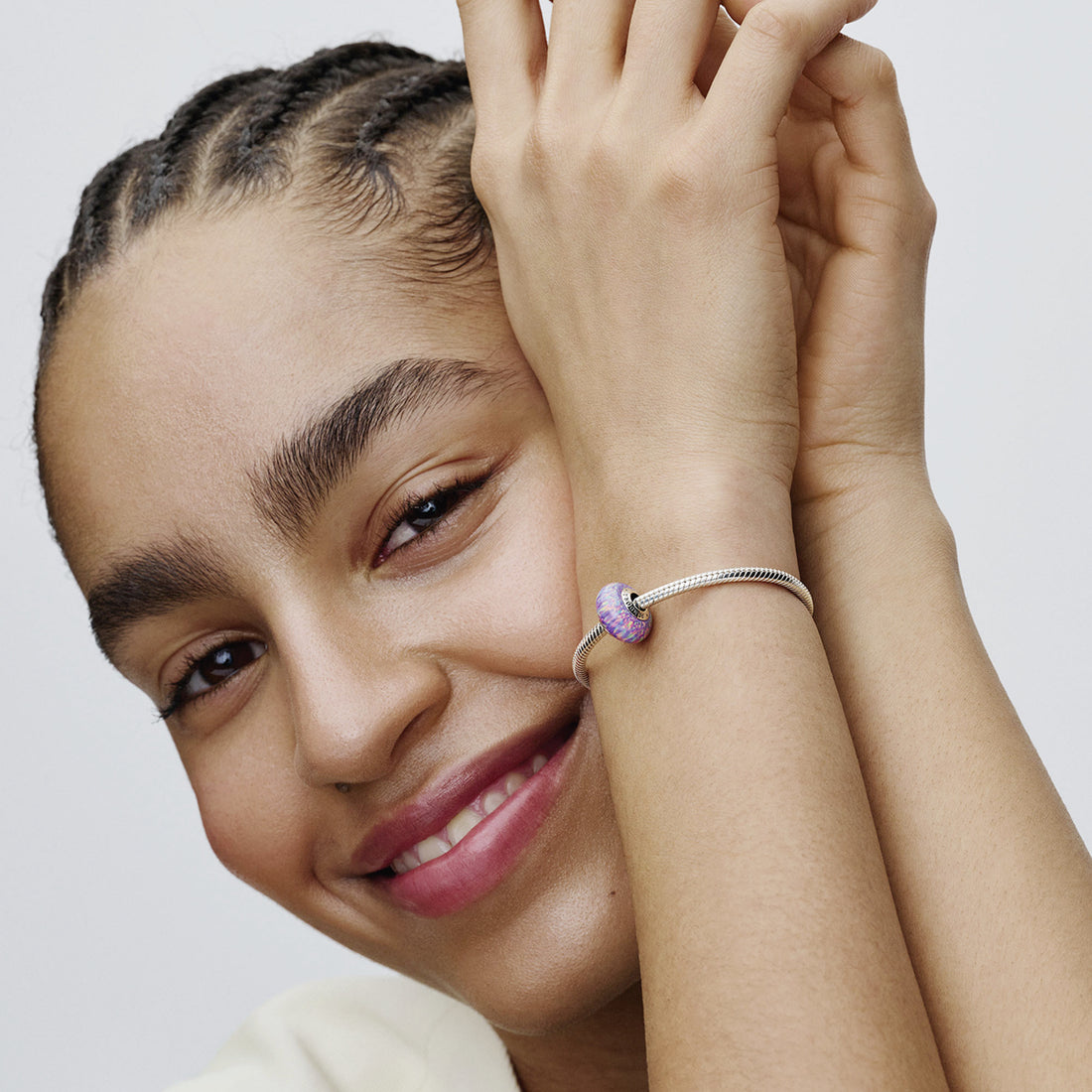 Sterling Silver Charm With Lavender Purple Lab-Created Opal