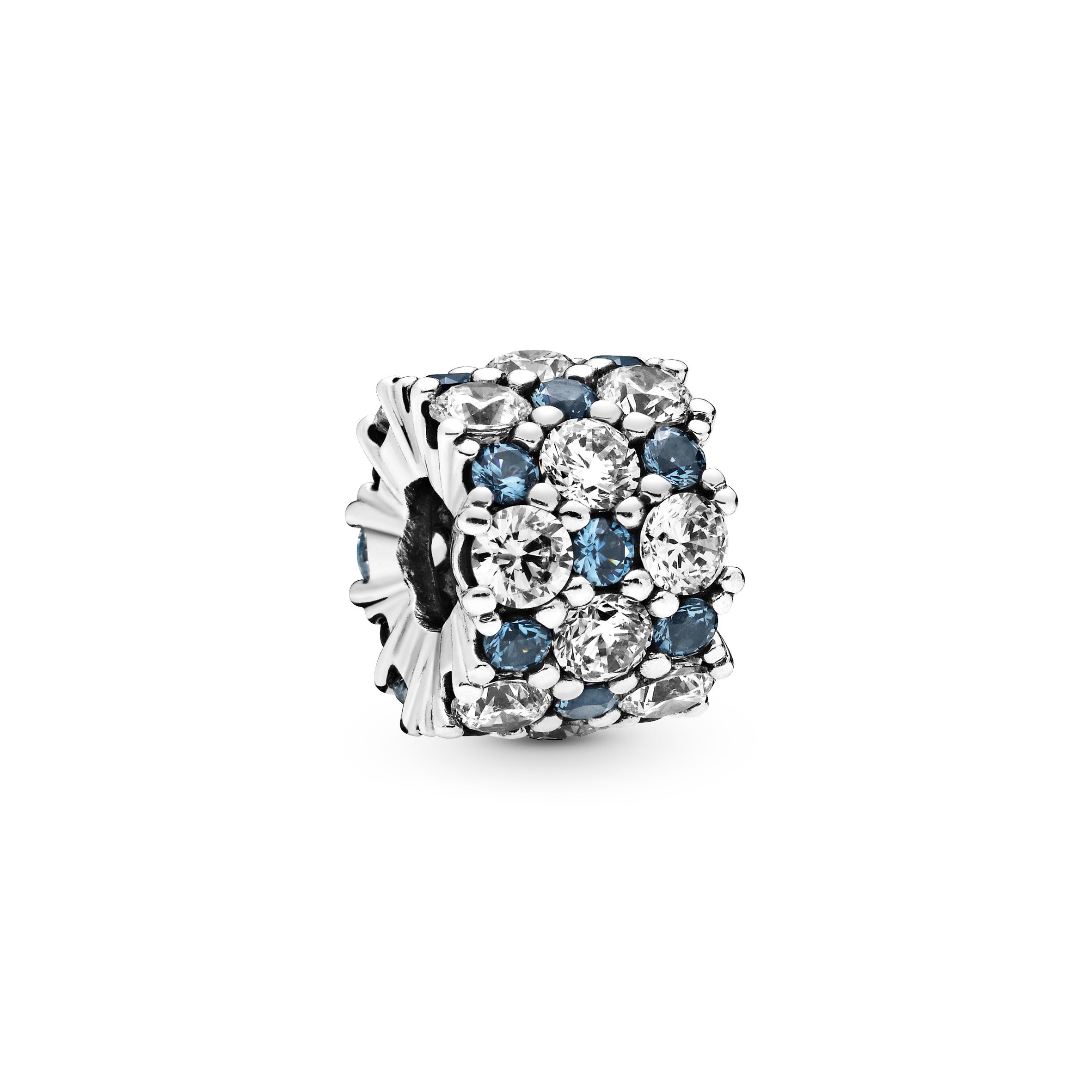 Sterling Silver Charm With Moonlight Blue Crystal And Clear Cubic Zirconia