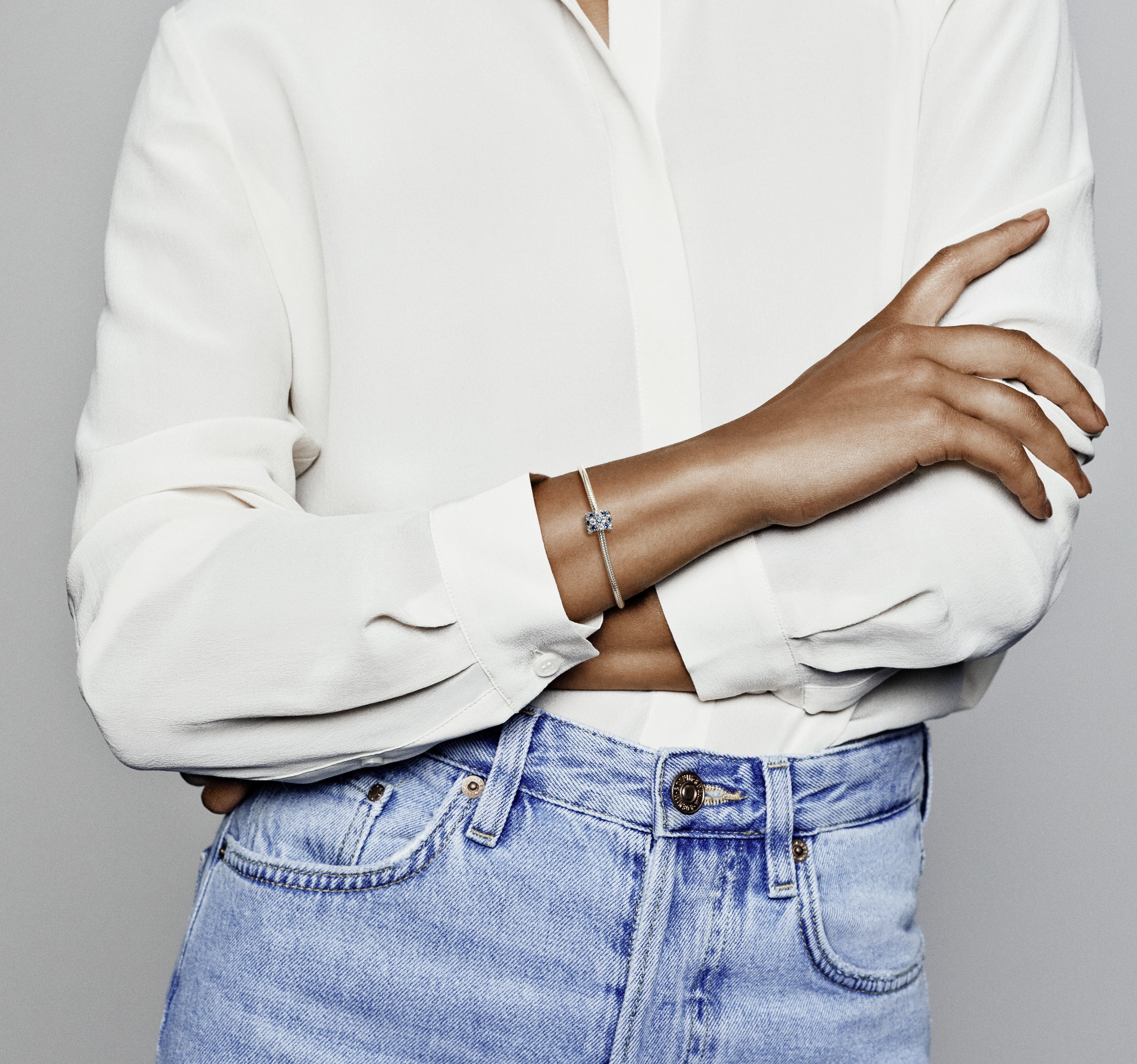 Sterling Silver Charm With Moonlight Blue Crystal And Clear Cubic Zirconia