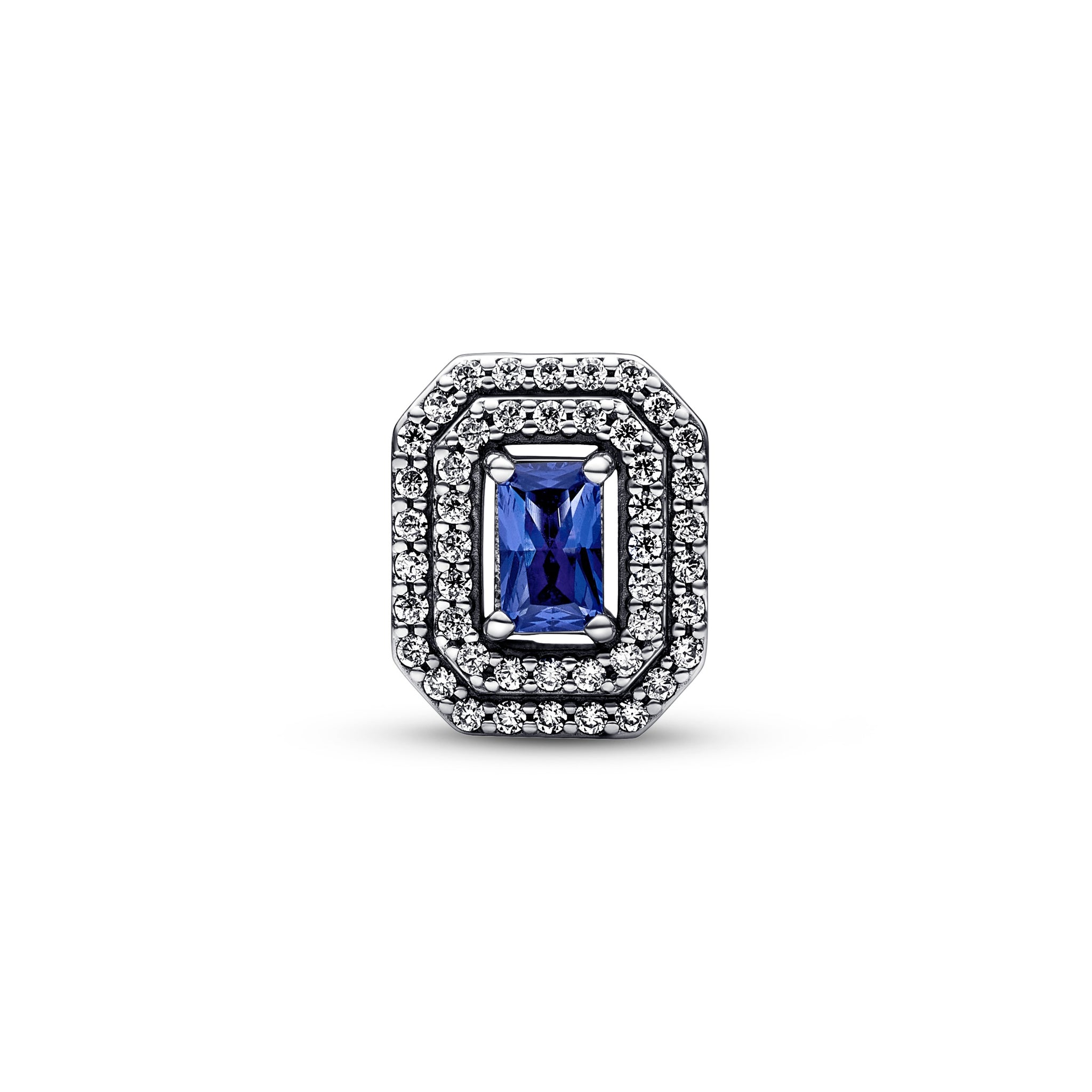 Sterling Silver Charm With Princess Blue Crystal And Clear Cubic Zirconia