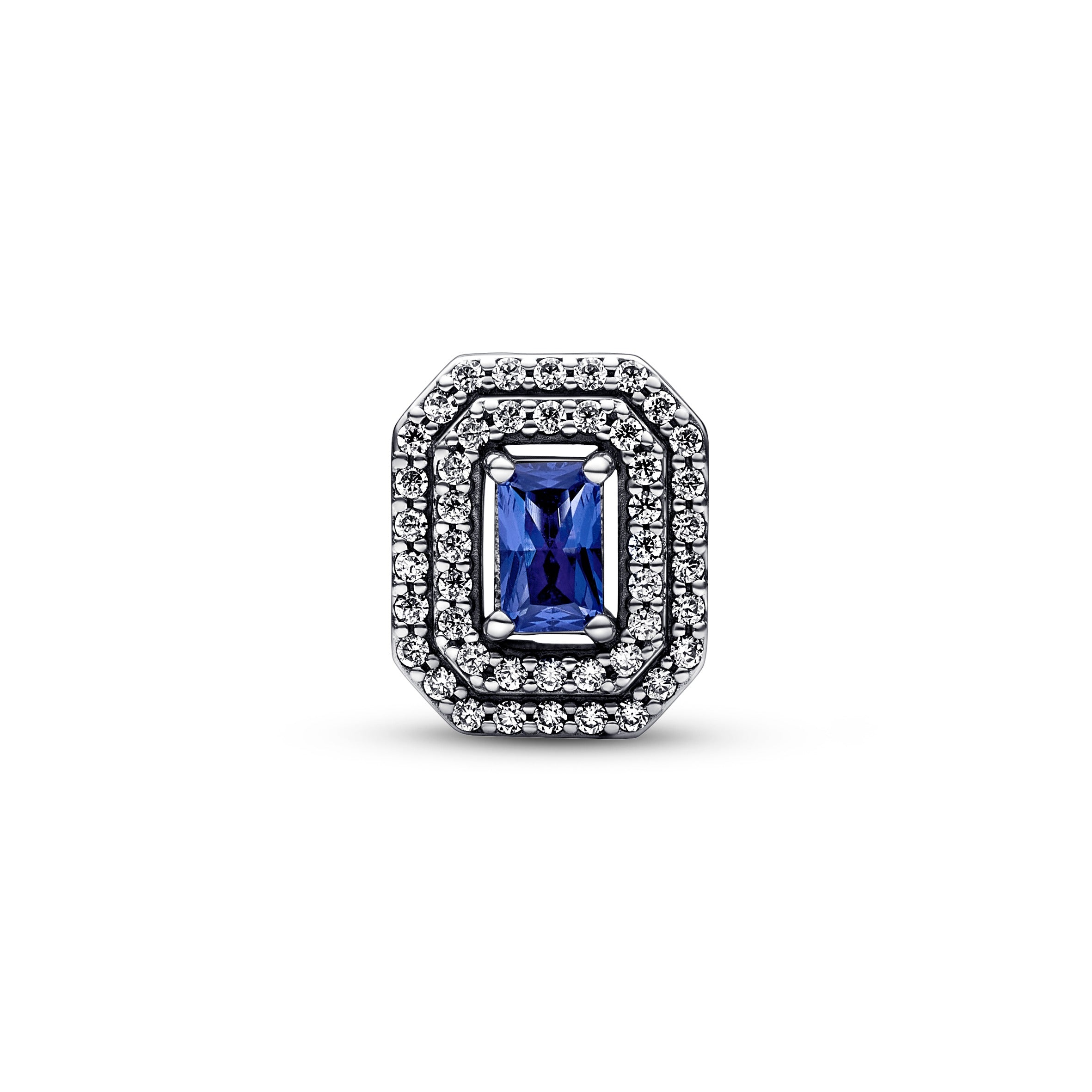 Sterling Silver Charm With Princess Blue Crystal And Clear Cubic Zirconia