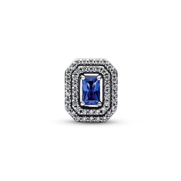 Sterling Silver Charm With Princess Blue Crystal And Clear Cubic Zirconia