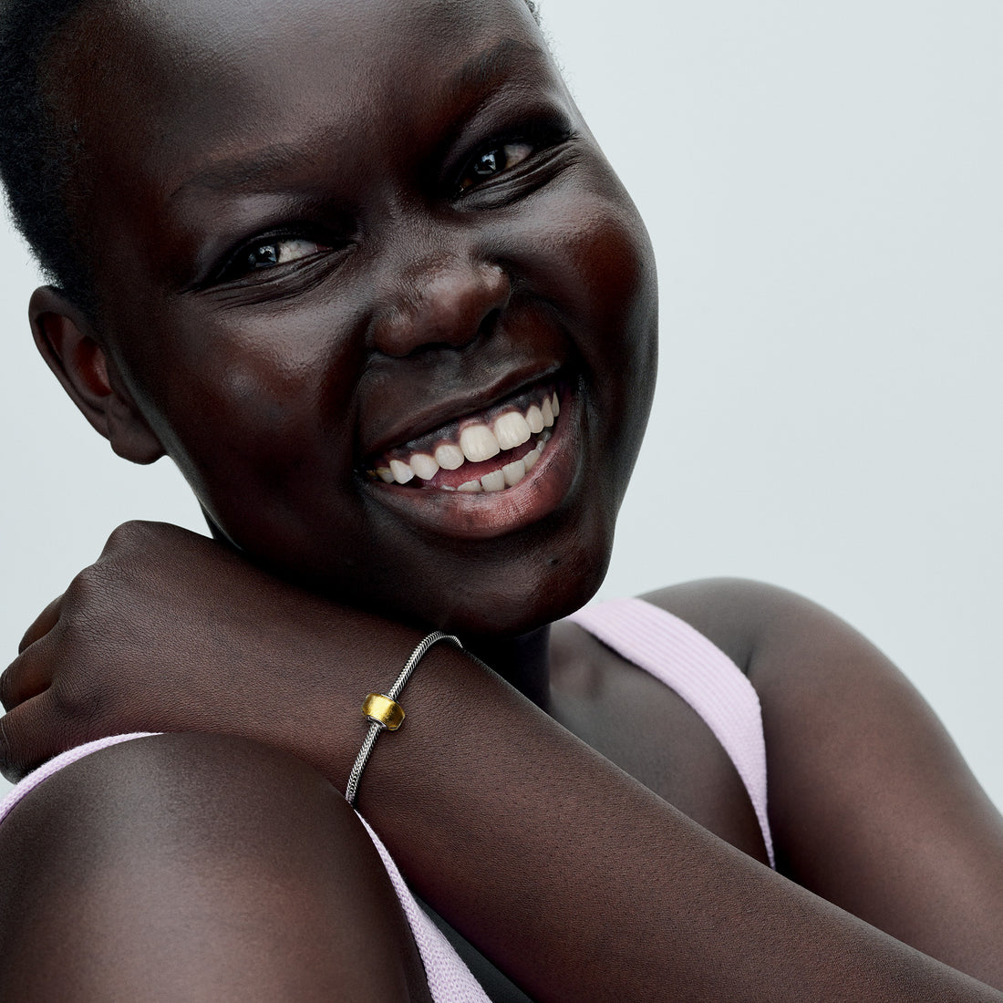 Sterling Silver Charm With Transparent Murano Glass And 24K Gold Foil