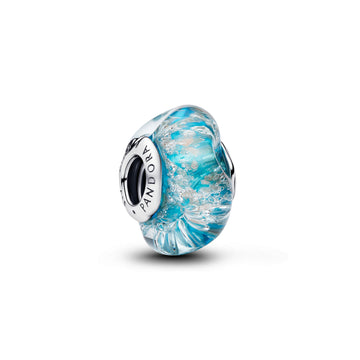 Sterling Silver Charm With Turquoise Murano Glass With Glitter