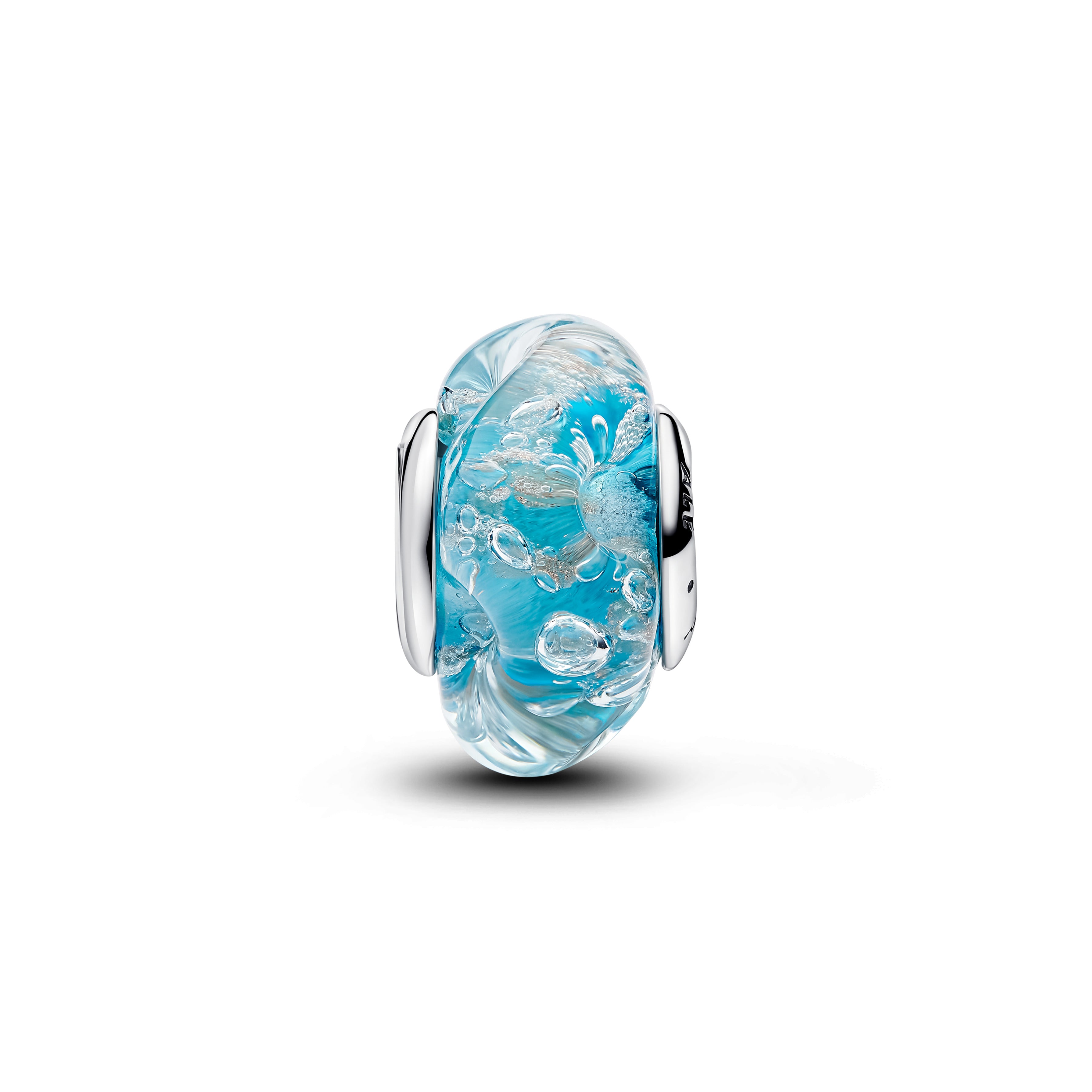 Sterling Silver Charm With Turquoise Murano Glass With Glitter