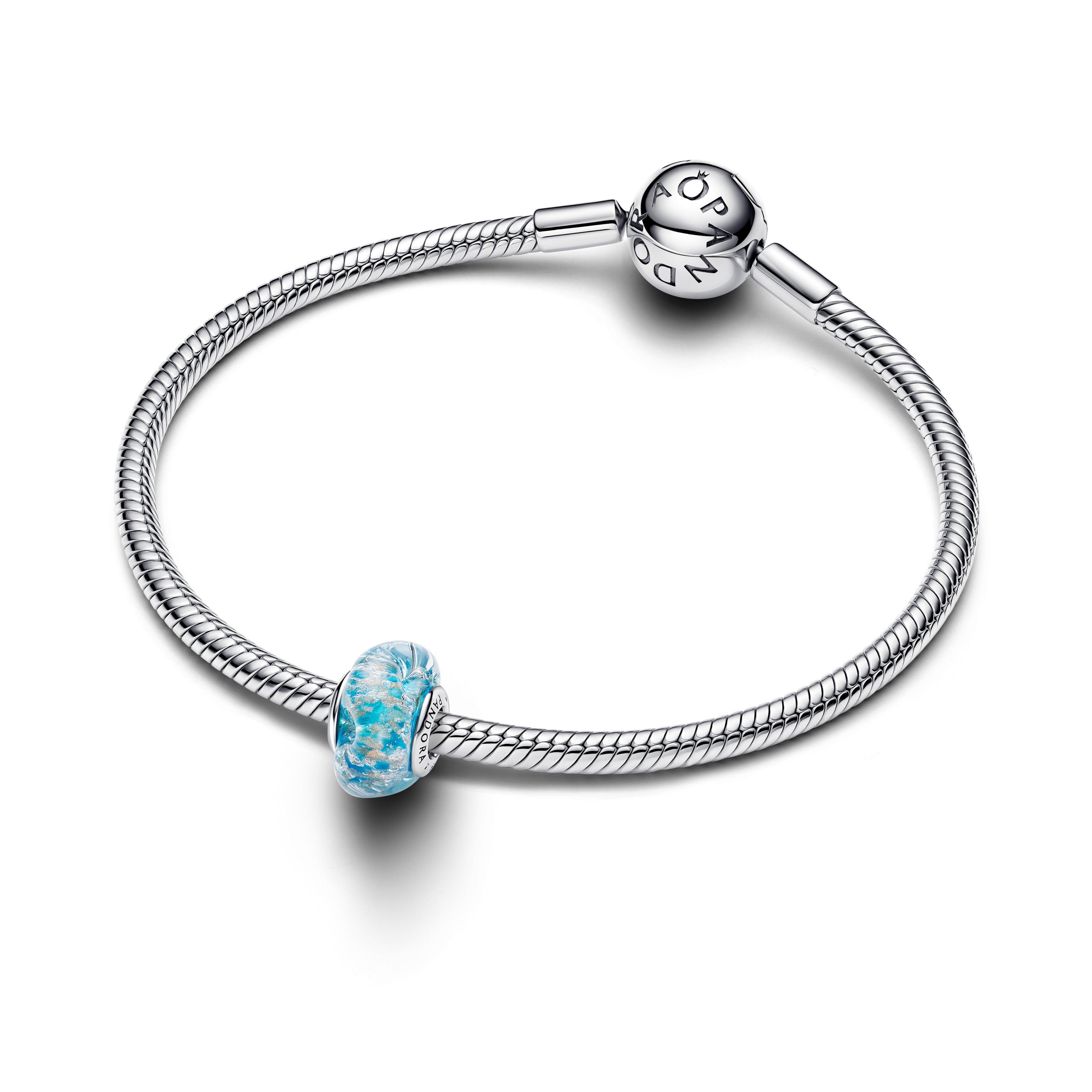 Sterling Silver Charm With Turquoise Murano Glass With Glitter