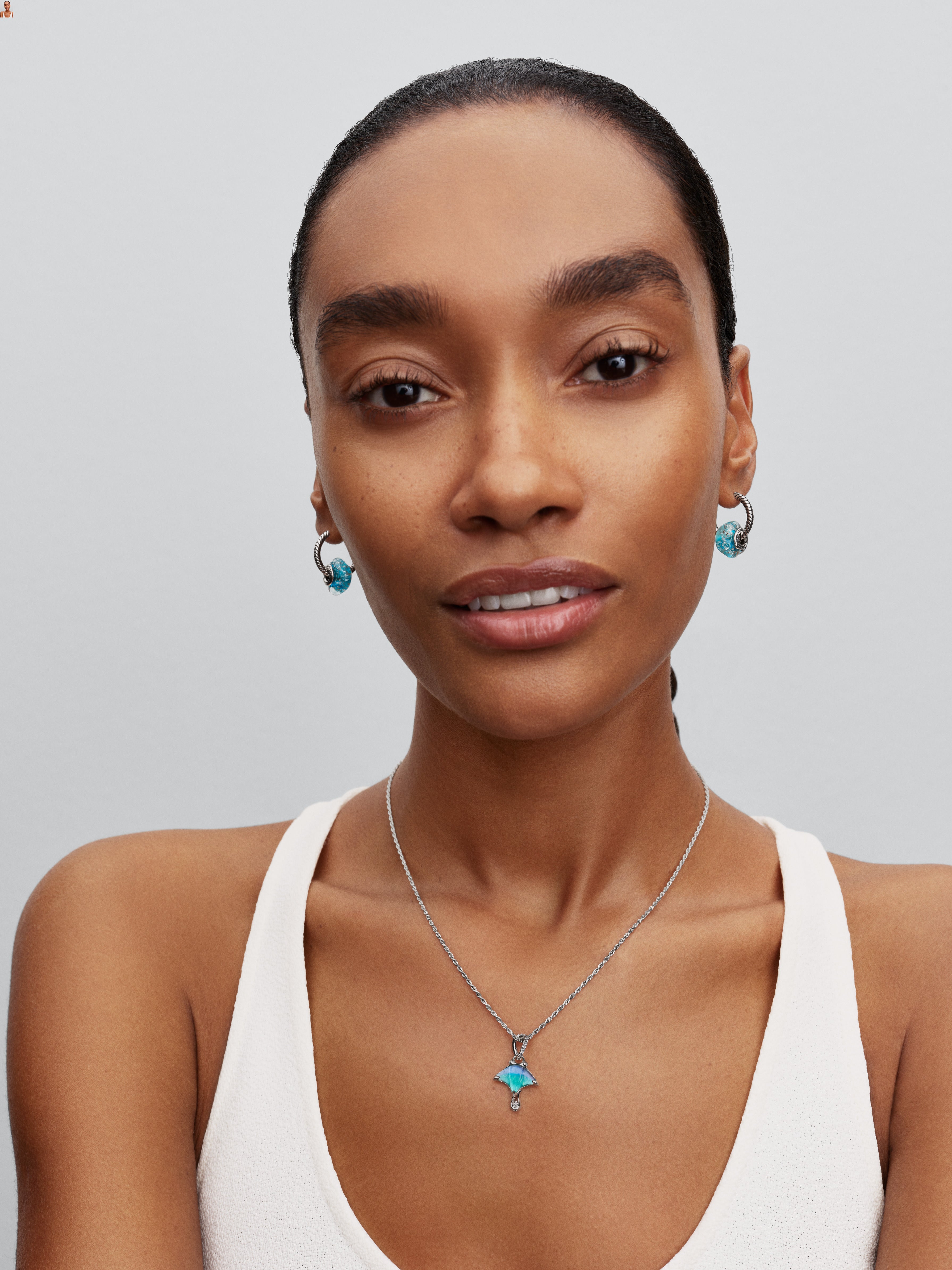 Sterling Silver Charm With Turquoise Murano Glass With Glitter