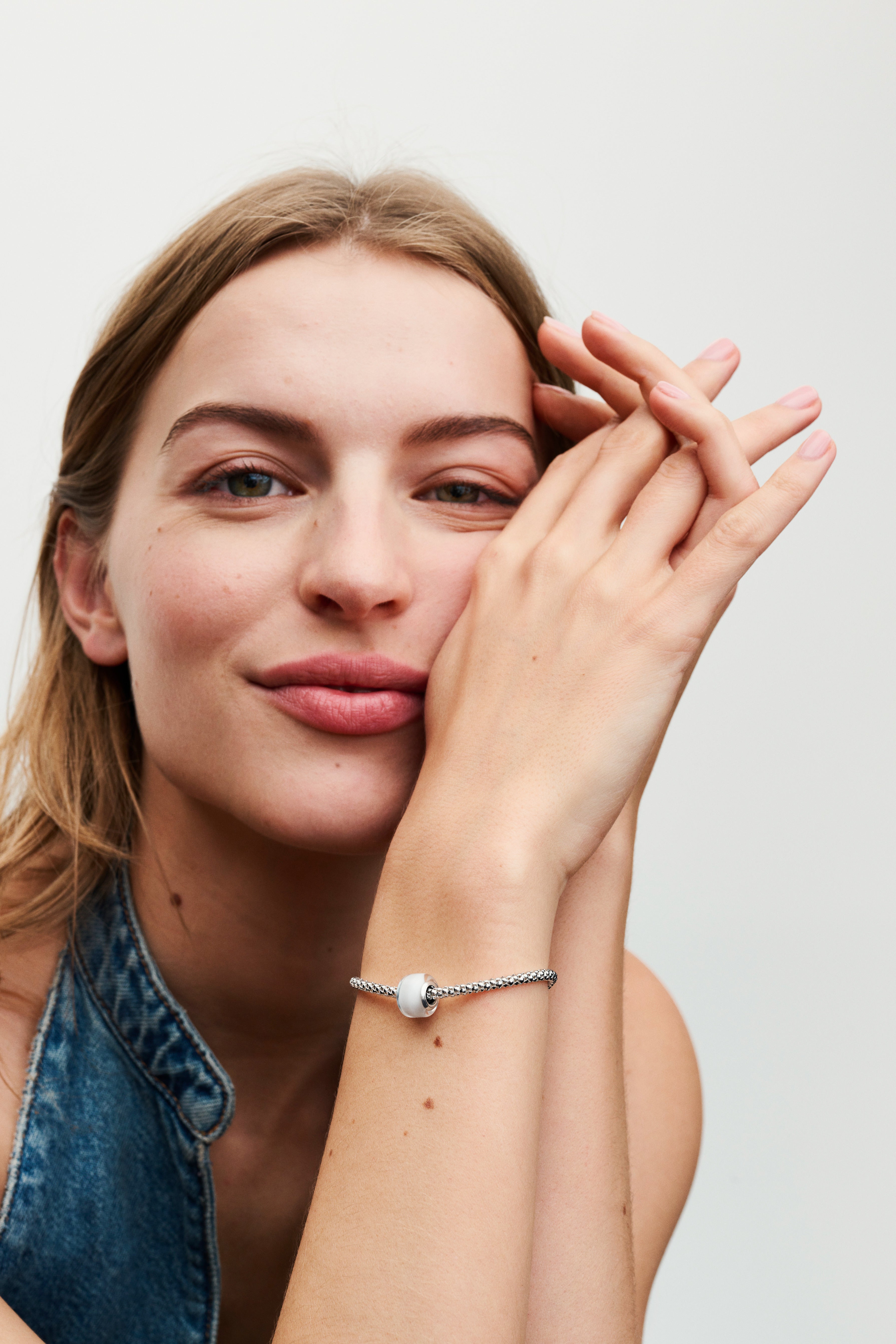 Sterling Silver Charm With White Murano Glass