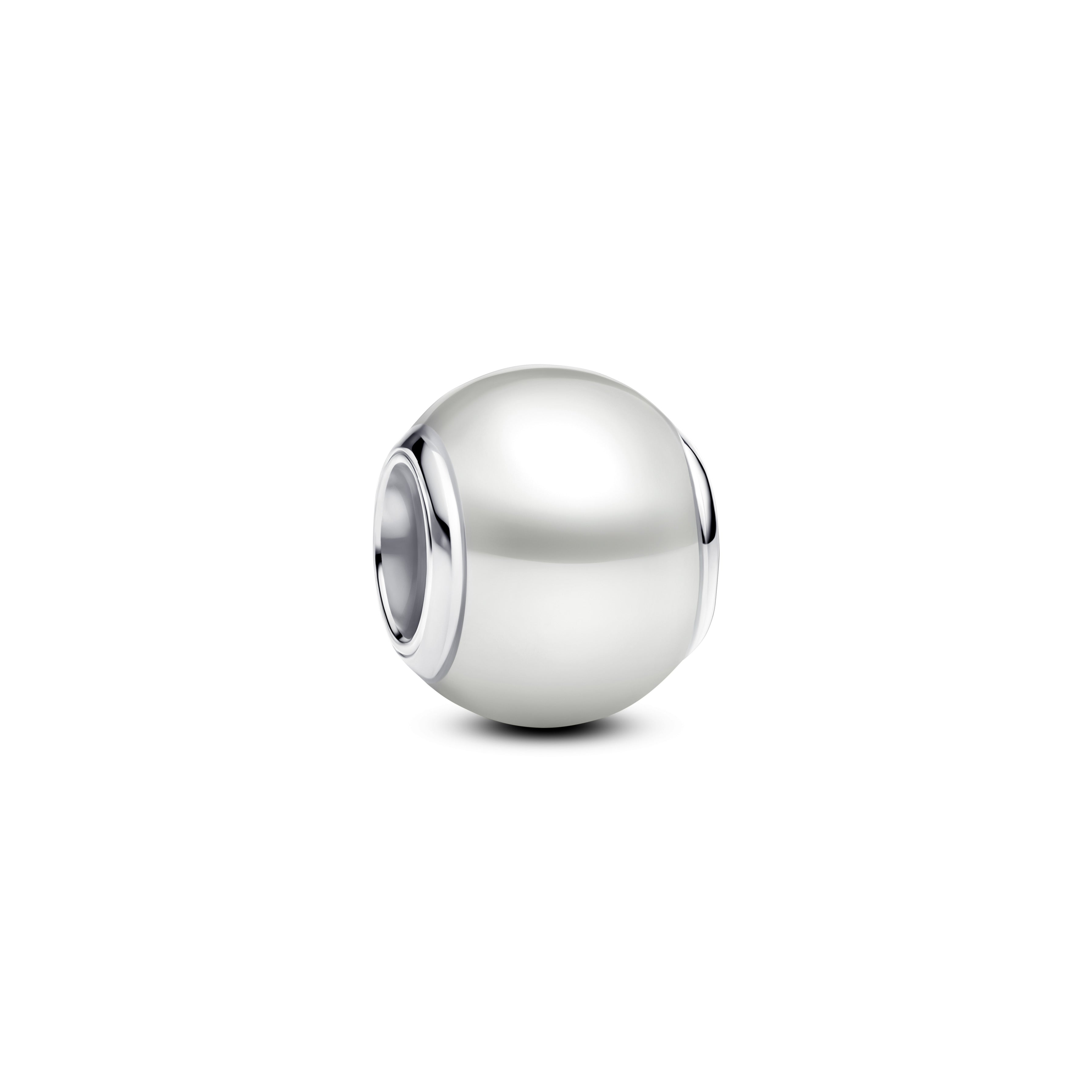 Sterling Silver Charm With White Lacquered Artificial Pearl