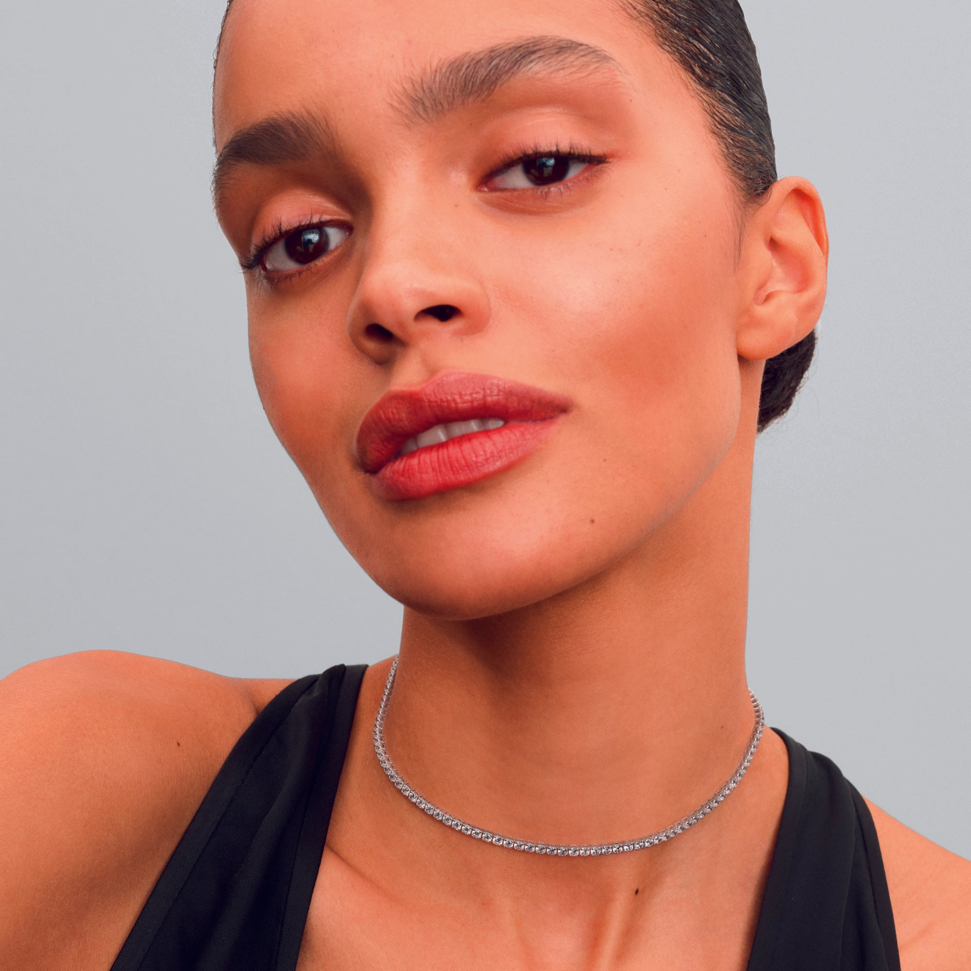 Sterling Silver Choker With Clear Cubic Zirconia And Sliding Clasp