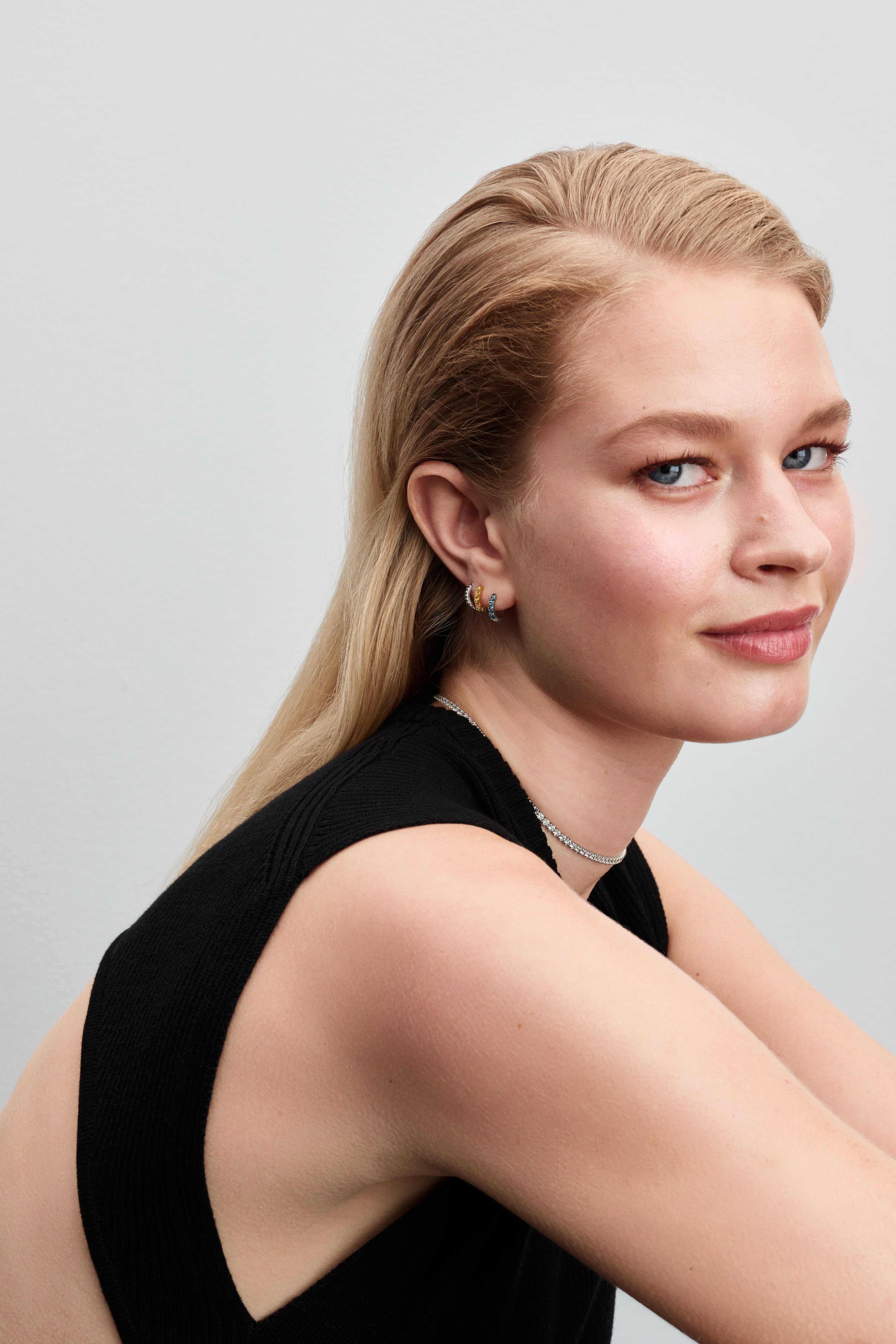 Sterling Silver Choker With Clear Cubic Zirconia And Sliding Clasp