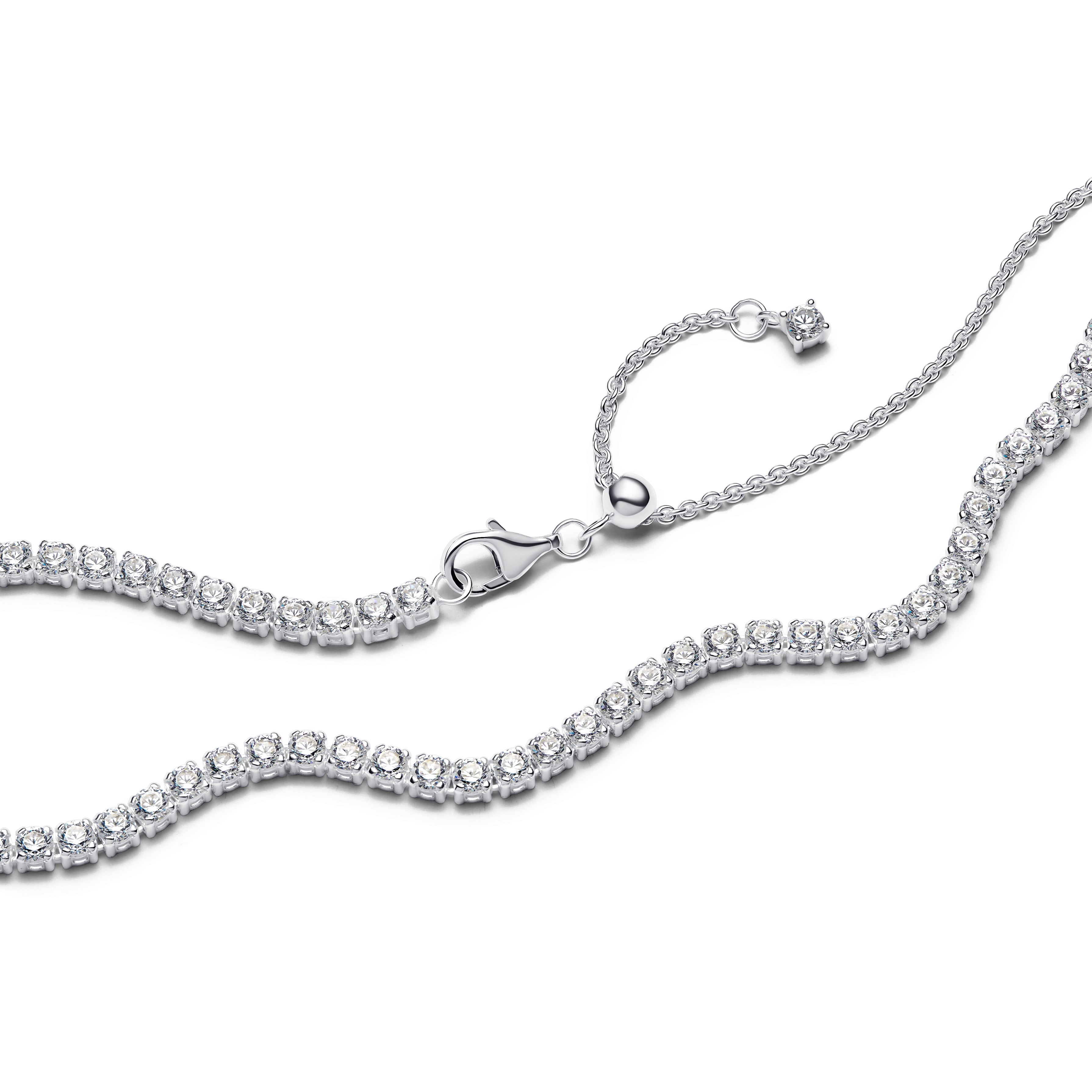 Sterling Silver Choker With Clear Cubic Zirconia And Sliding Clasp