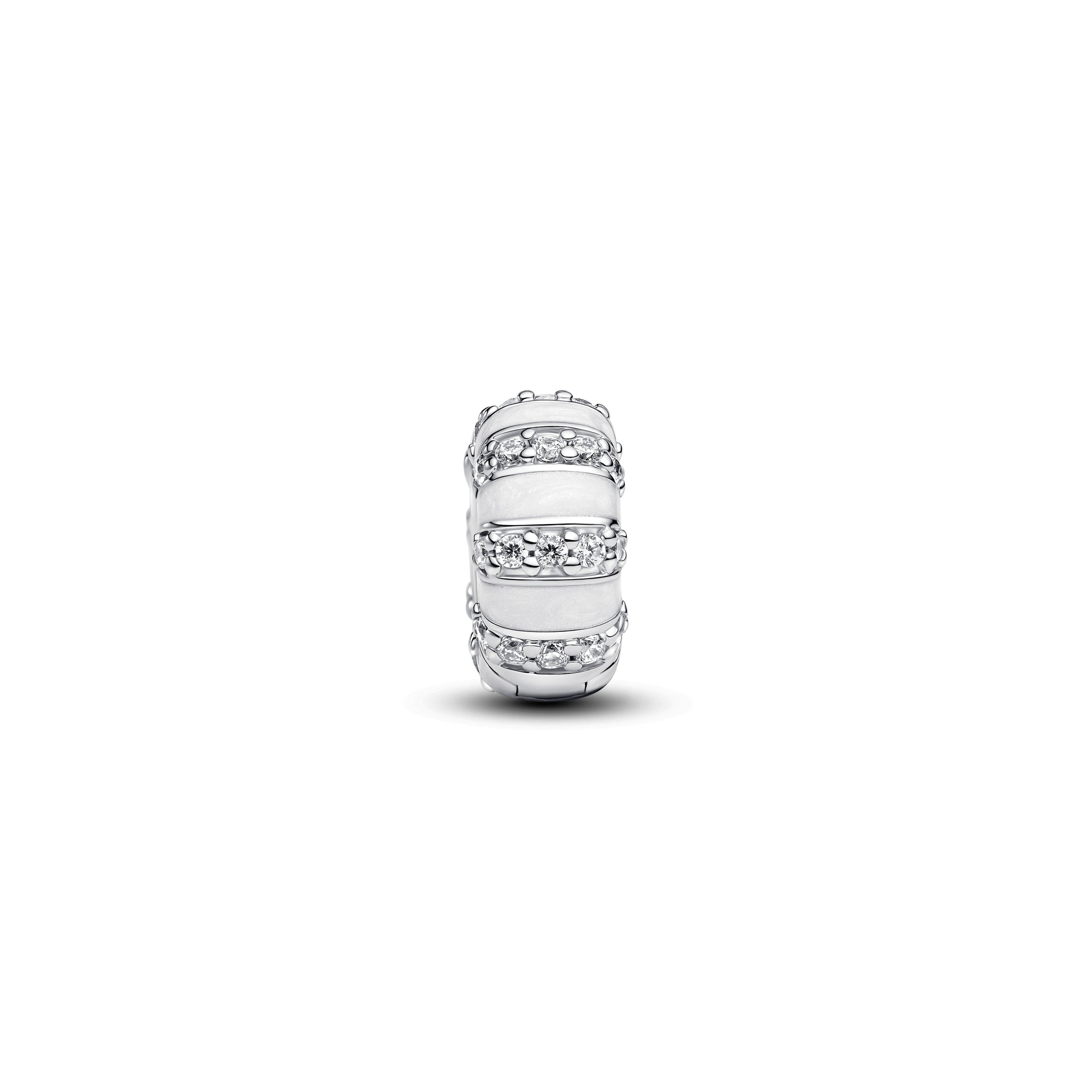 Sterling Silver Clip With Clear Cubic Zirconia, Shimmering White Enamel And Silicone Grip