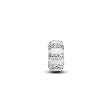 Sterling Silver Clip With Clear Cubic Zirconia, Shimmering White Enamel And Silicone Grip